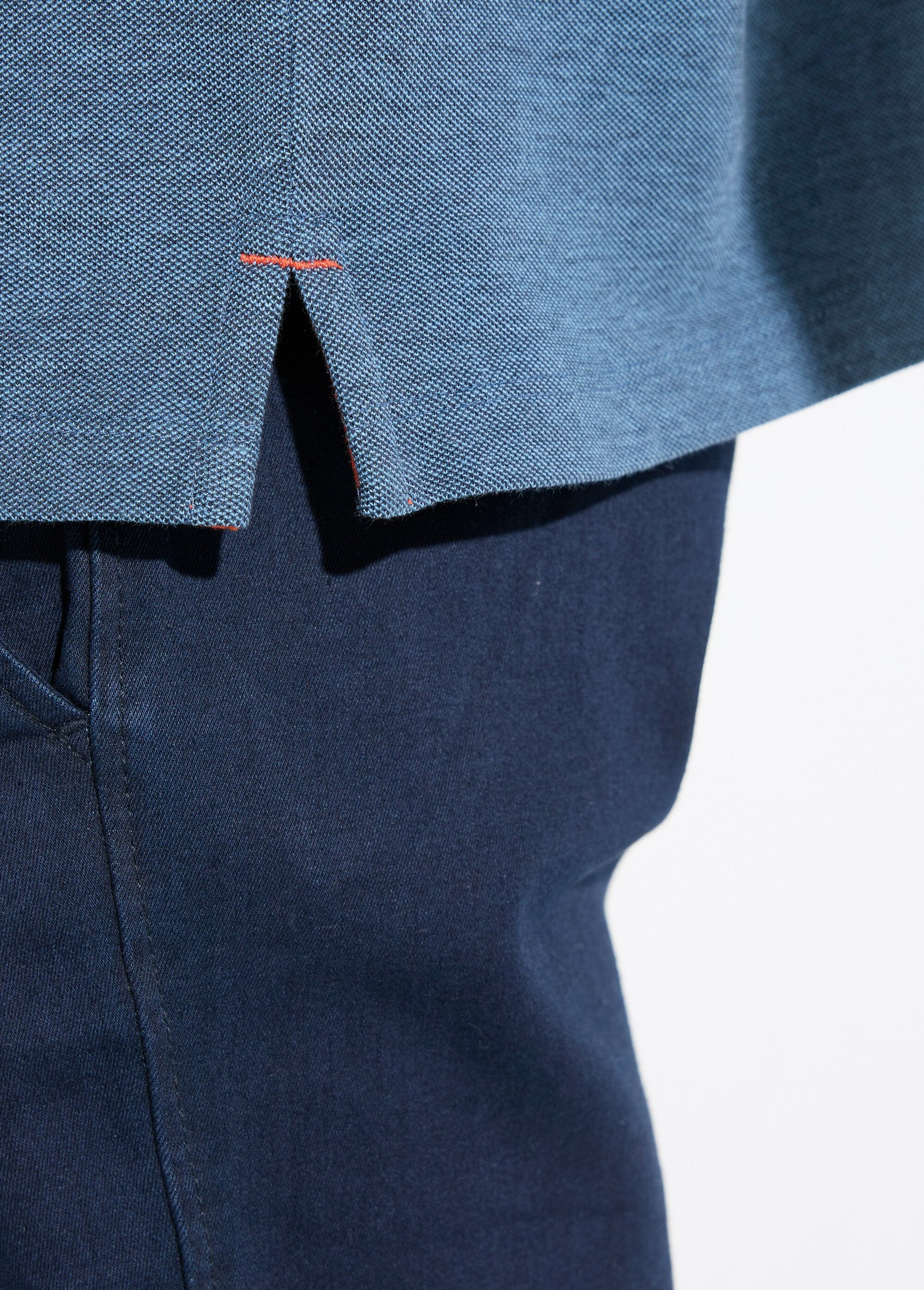 Polo_maille_piquée_manches_longues_coton_Bleu_DE3_slim