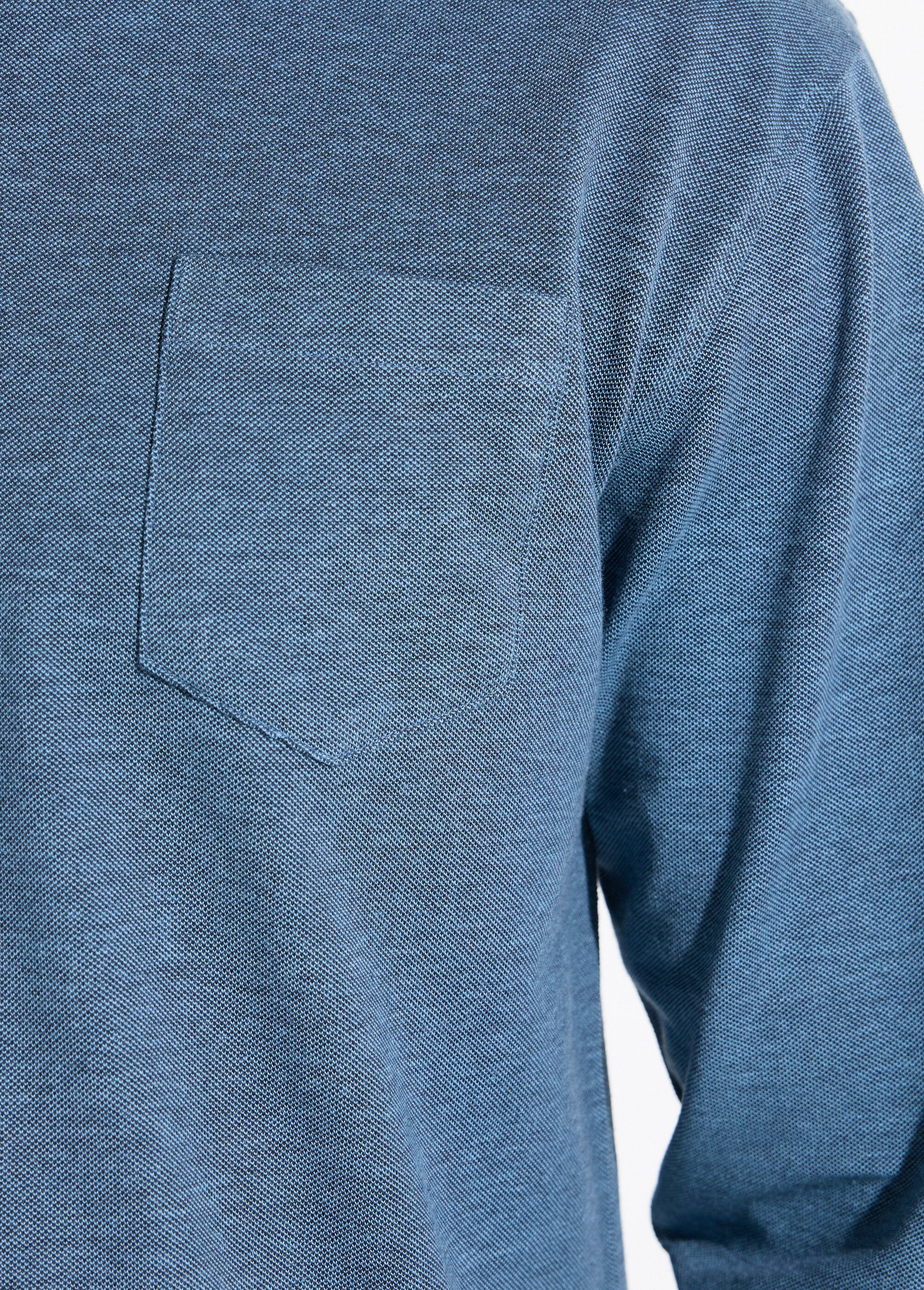 Polo_maille_piquée_manches_longues_coton_Bleu_DE4_slim