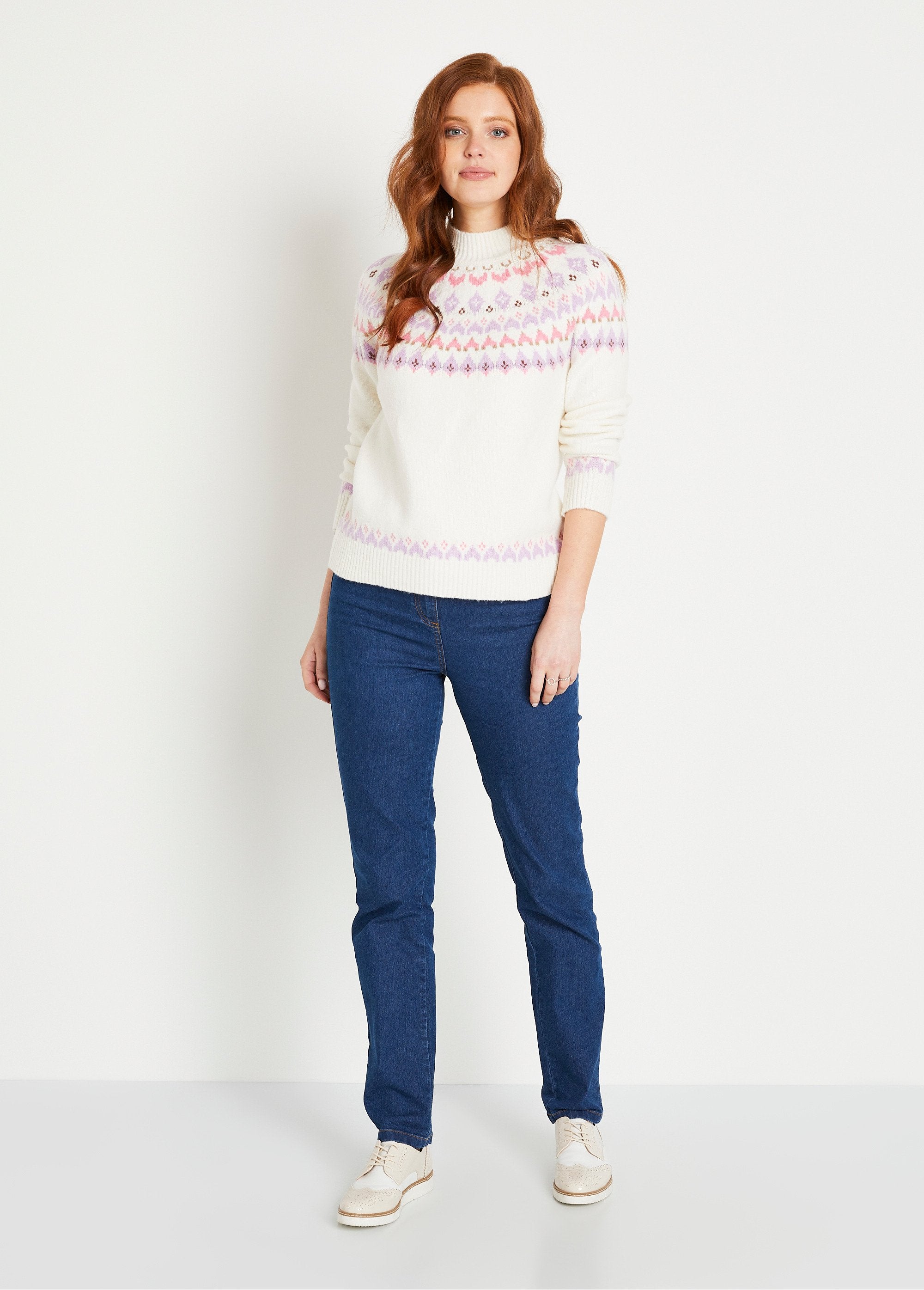 Pull_chaud_court_col_montant_jacquard_soleil_Ecru_et_rose_SF1_slim
