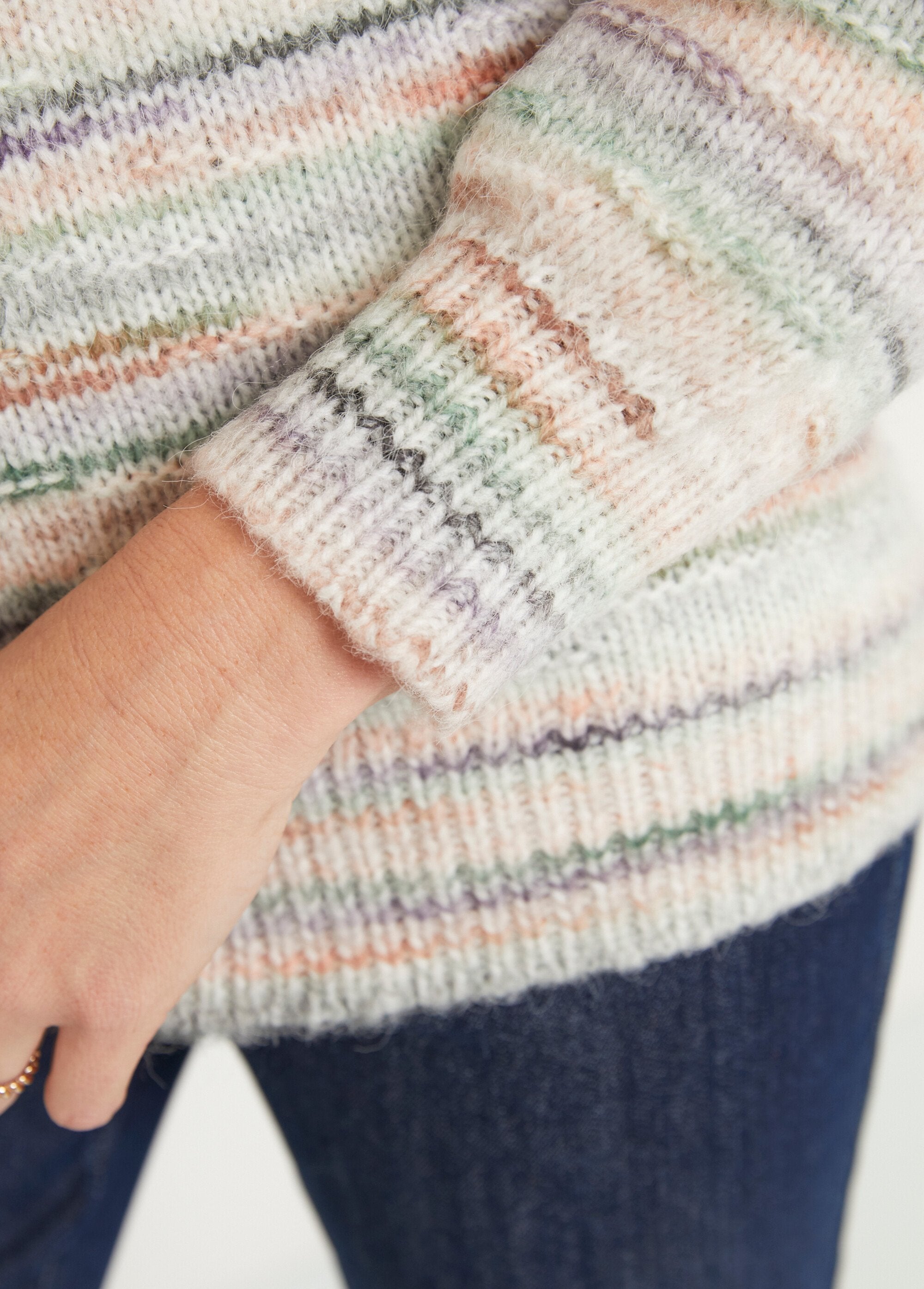 Pull_chaud_mouliné_col_rond_avec_laine_Mandarine_et_vert_DE2_slim