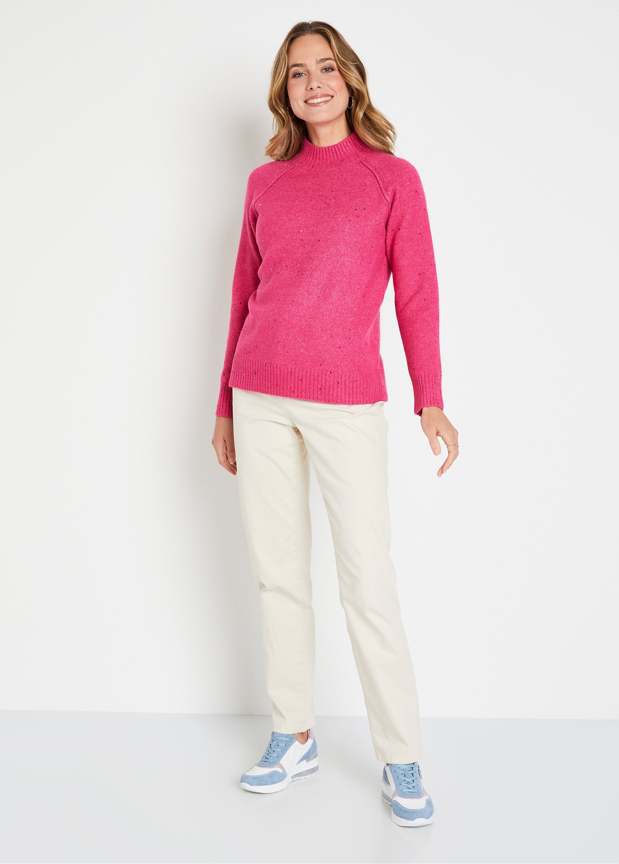 Pull_chaud_raglan_col_montant_moucheté_Fuchsia_SF1_slim