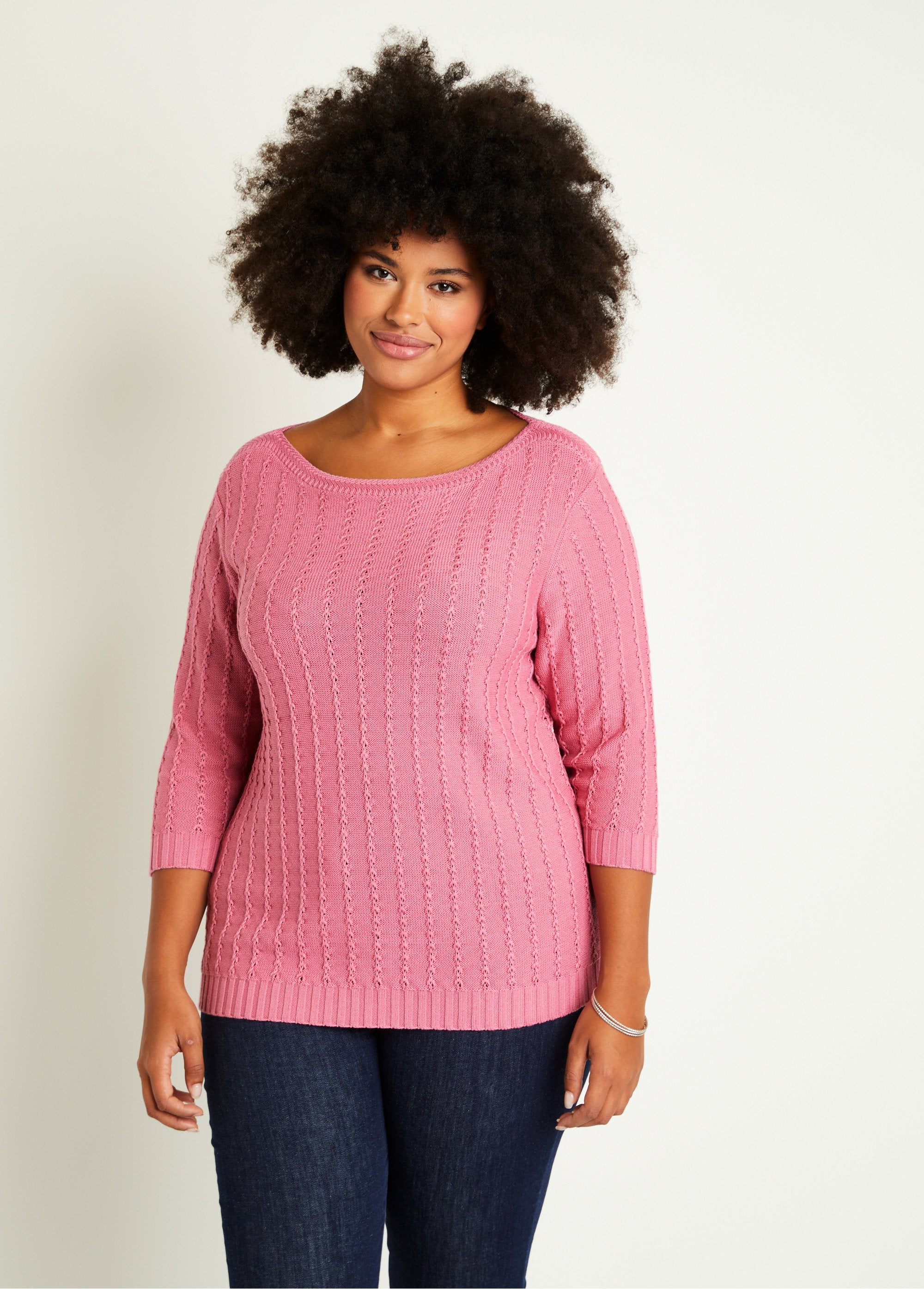 Pull_col_bateau_manches_3/4_Rose_FA1_curvy