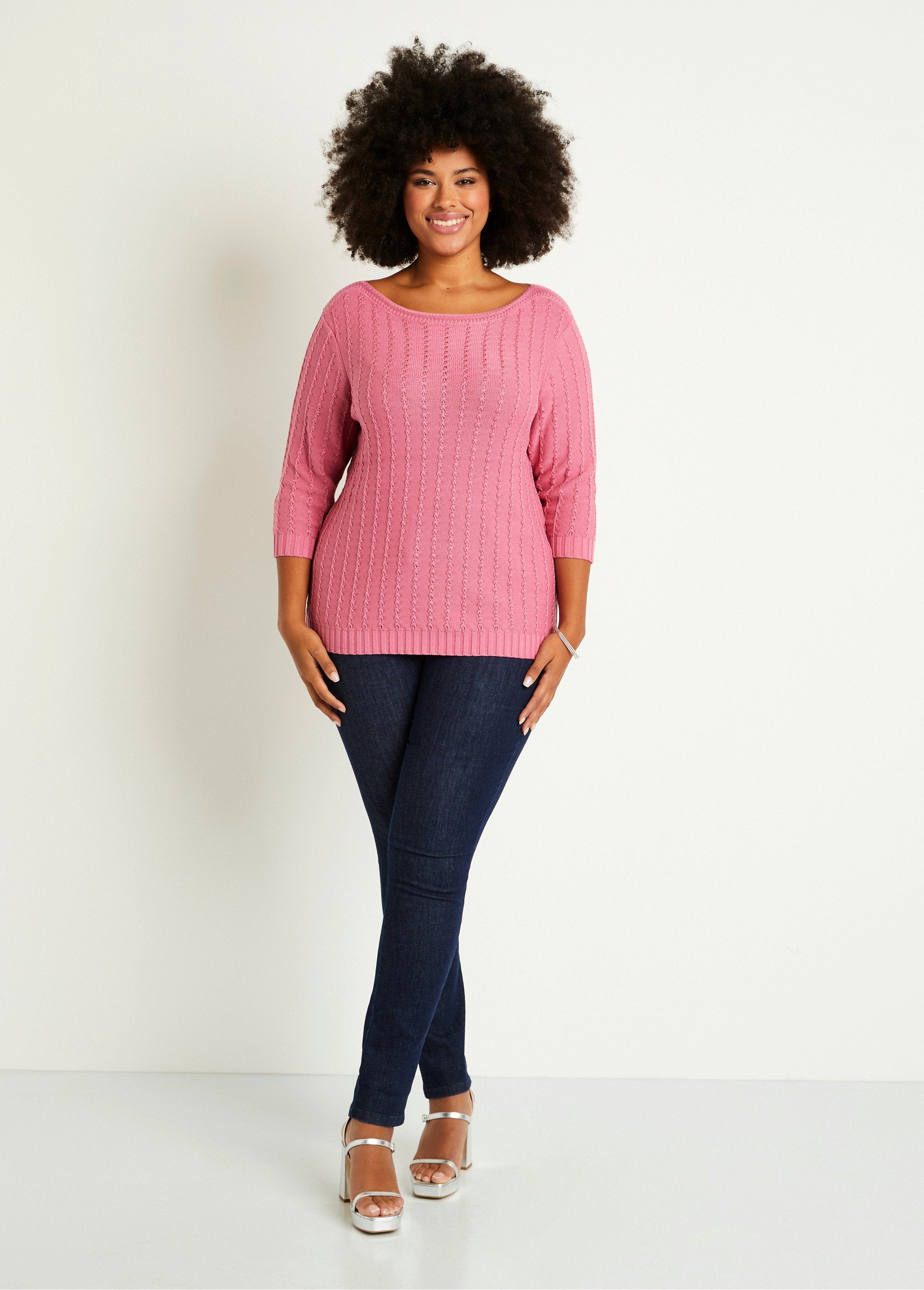 Pull_col_bateau_manches_3/4_Rose_SF1_curvy
