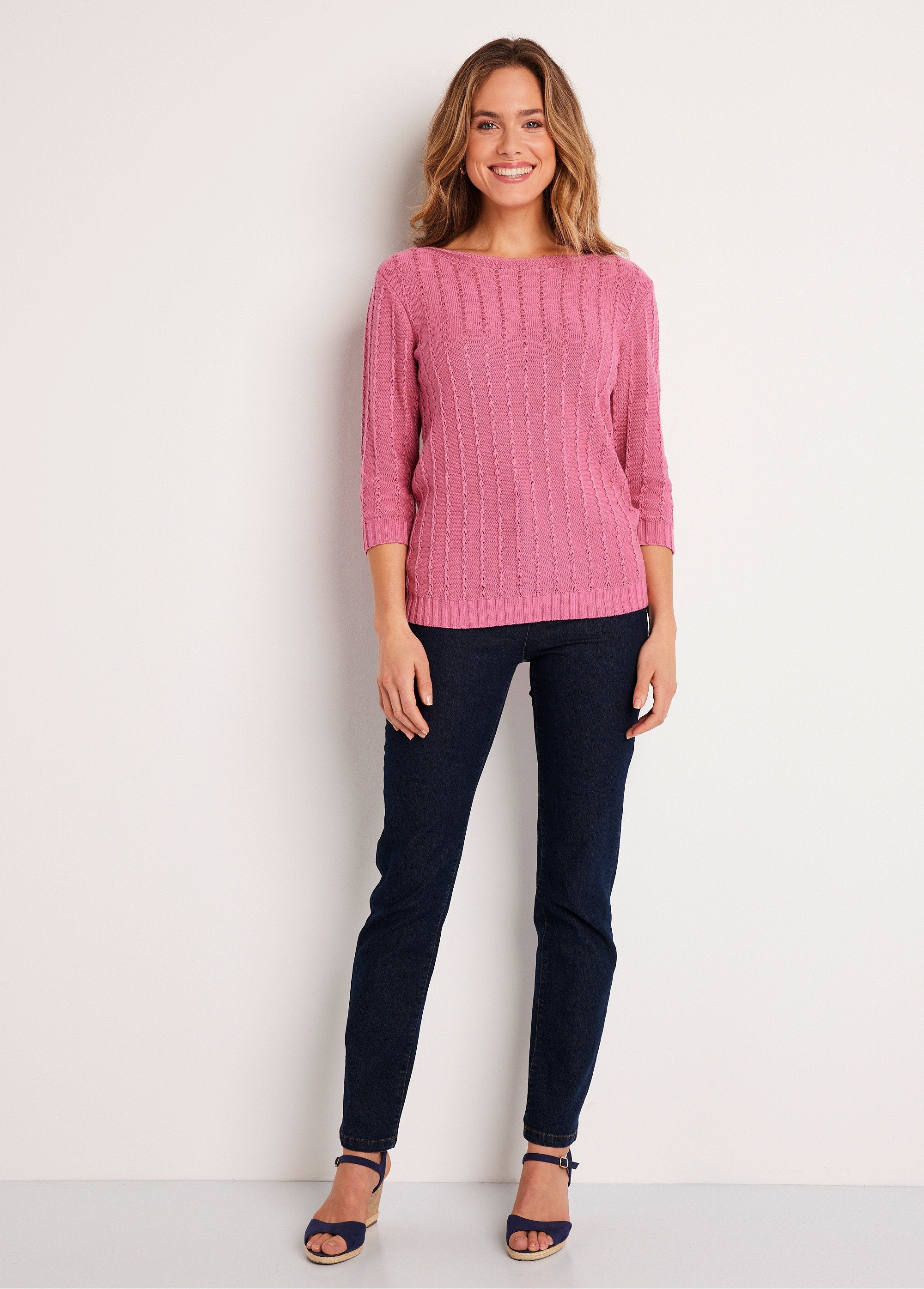 Pull_col_bateau_manches_3/4_Rose_SF1_slim