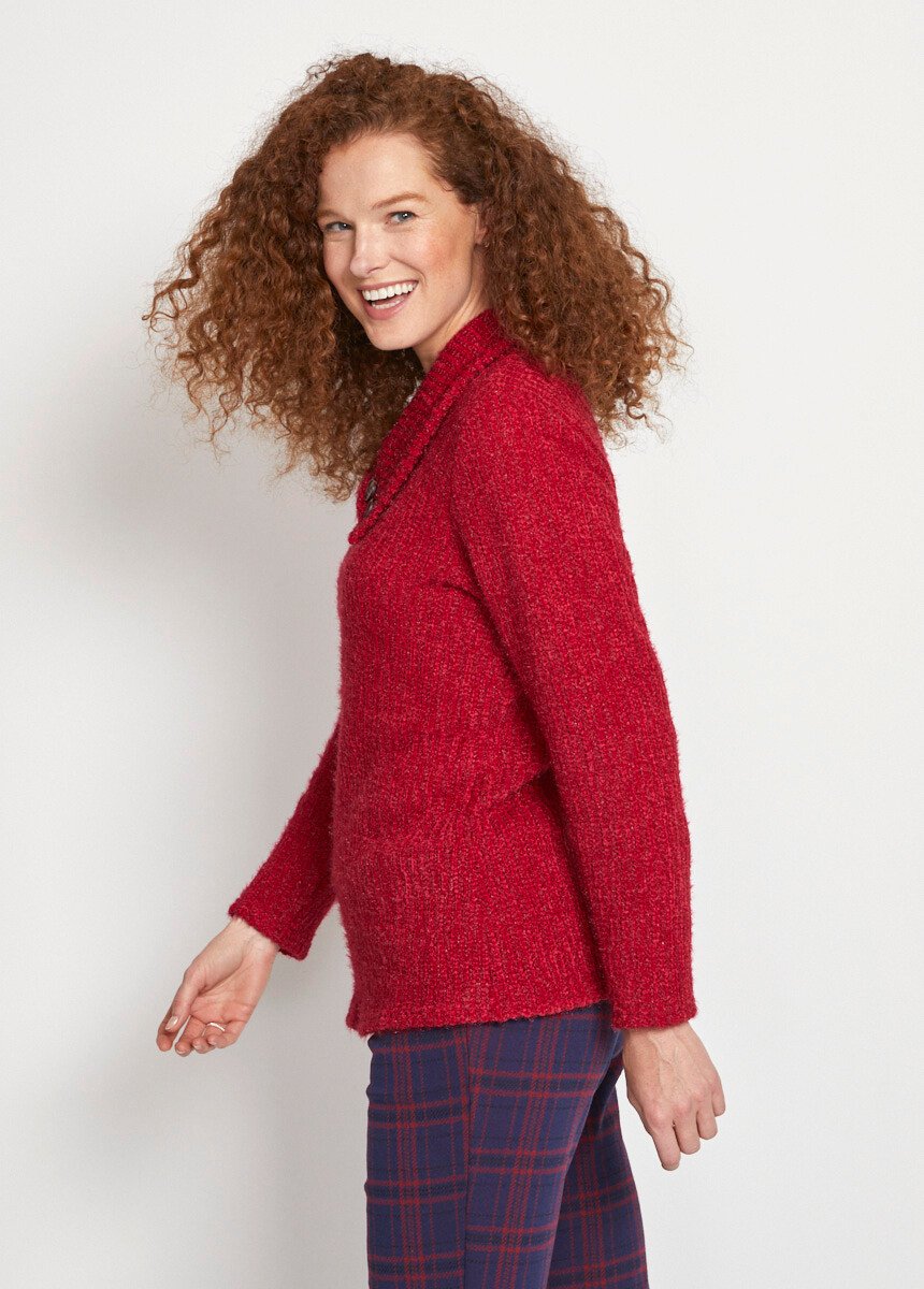 Pull_col_cassé_maille_chenille_poilue_Rouge_DR1_slim