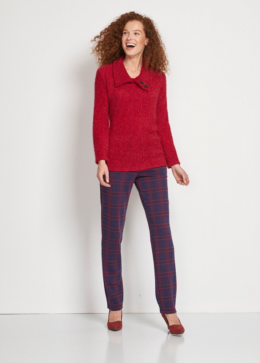 Pull_col_cassé_maille_chenille_poilue_Rouge_SF1_slim