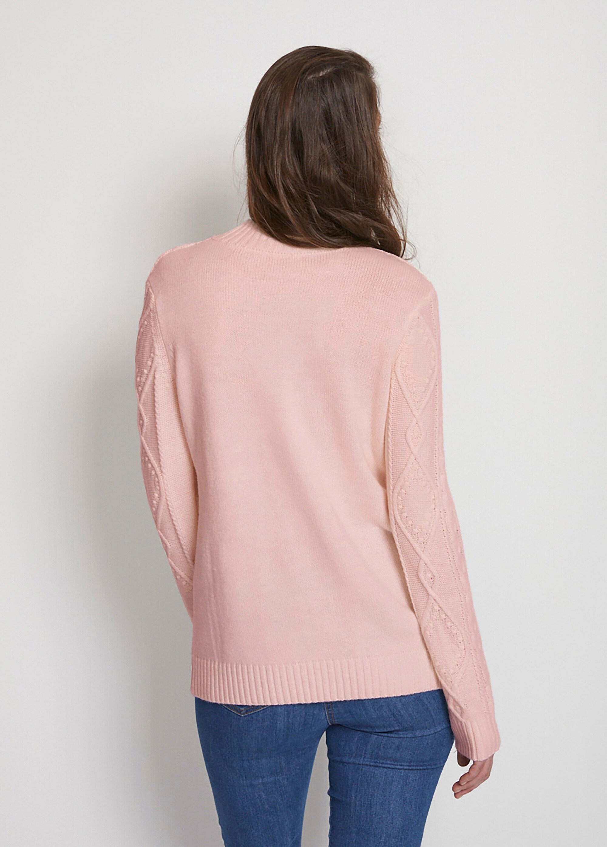 Pull_chaud_court_col_montant_torsades_Rose_DO1_slim