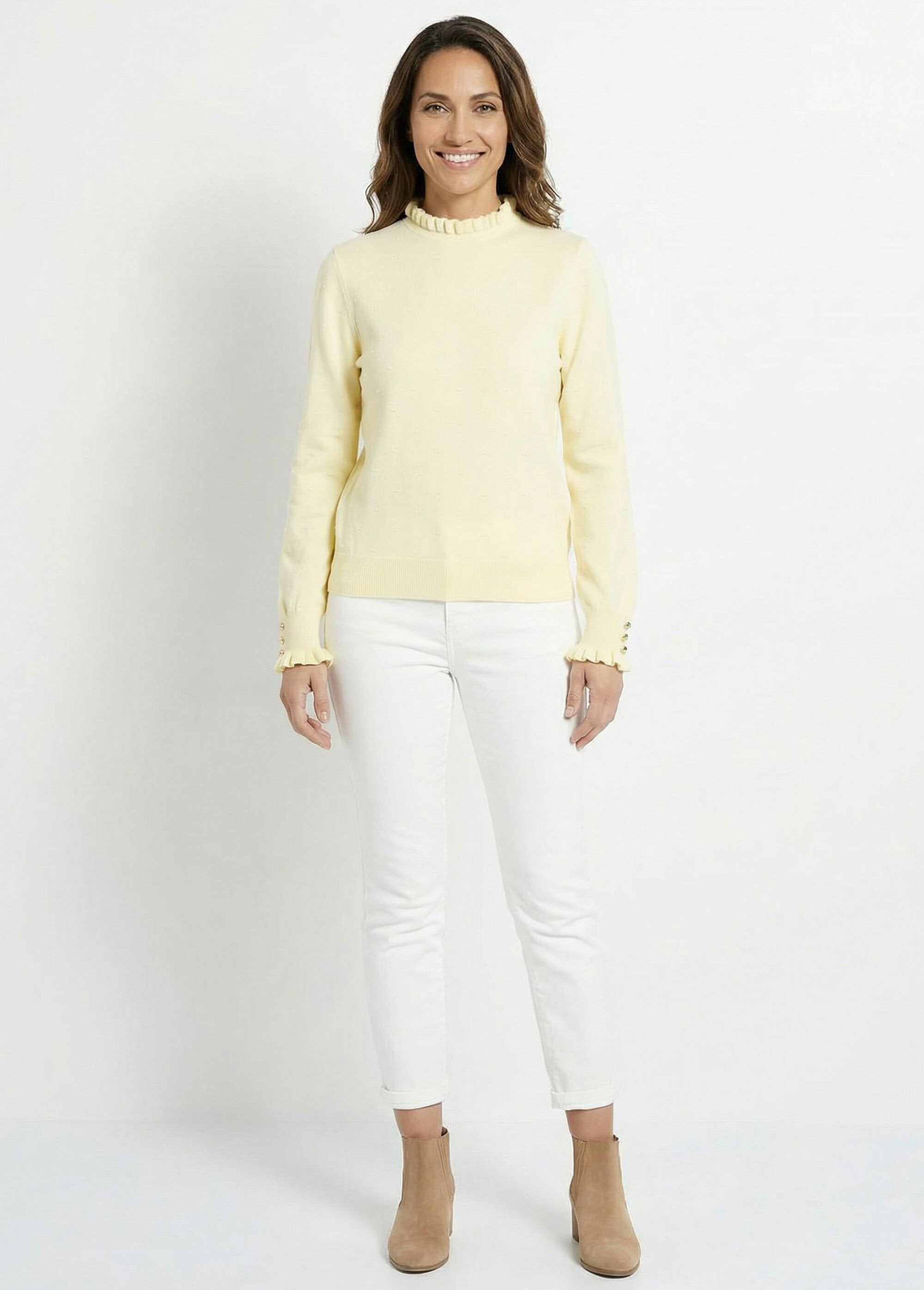 Pull_col_montant_plissé_maille_plumetis_Jaune_SF1_slim