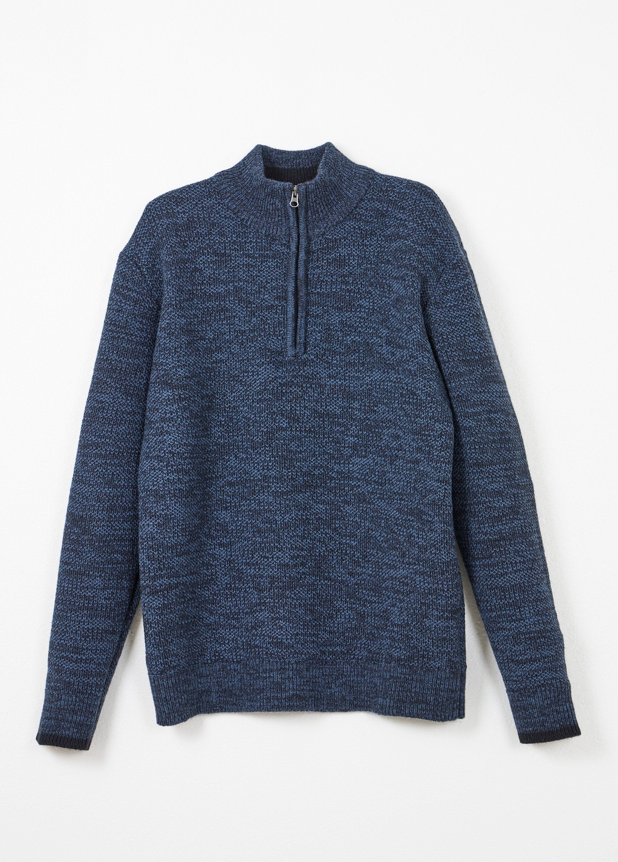 Trui_met_hoge_hals_en_ritssluiting_van_gevlekte_gebreide_wol_Bleu_AP1_slim