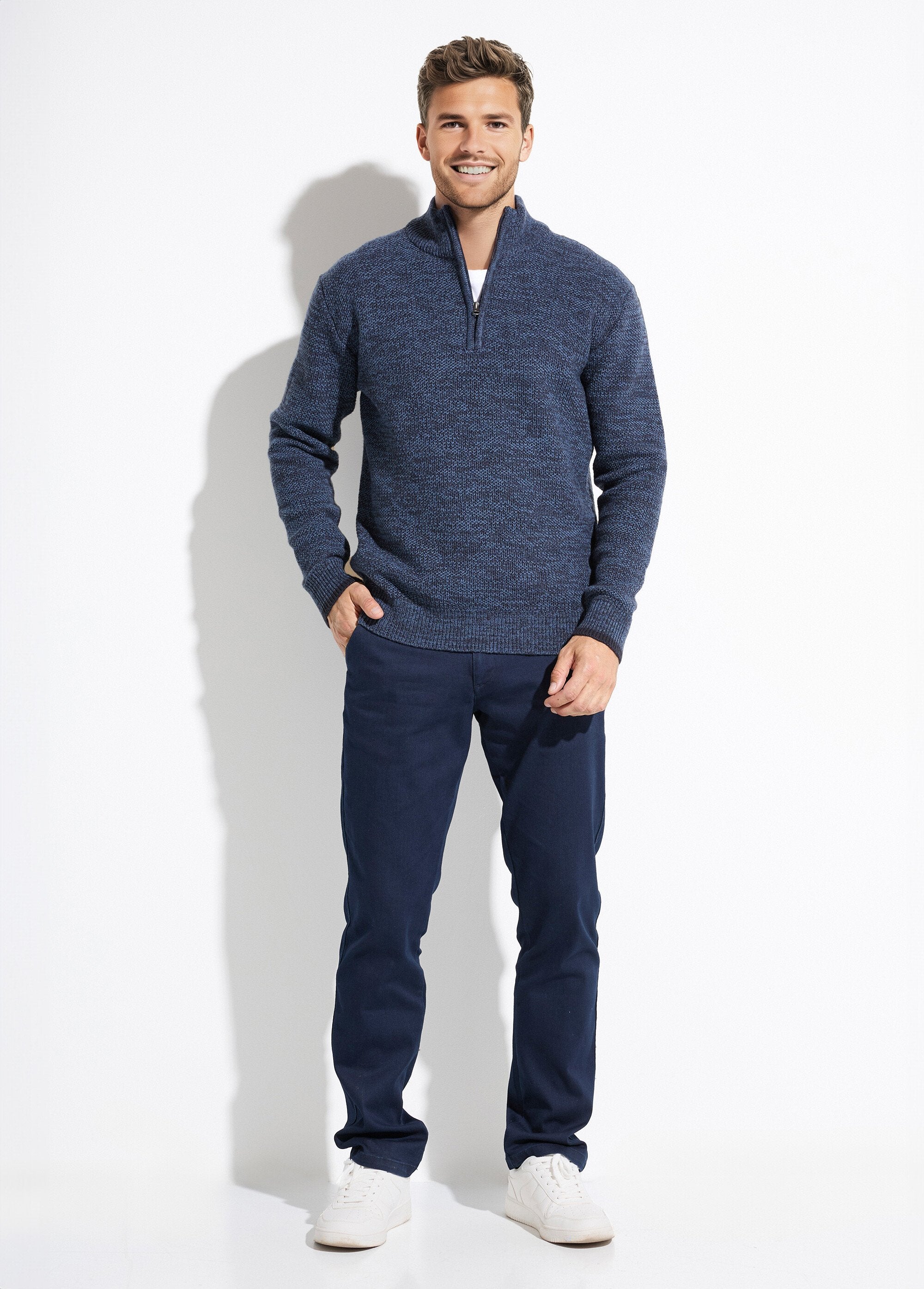 Trui_met_hoge_hals_en_ritssluiting_van_gevlekte_gebreide_wol_Bleu_SF1_slim