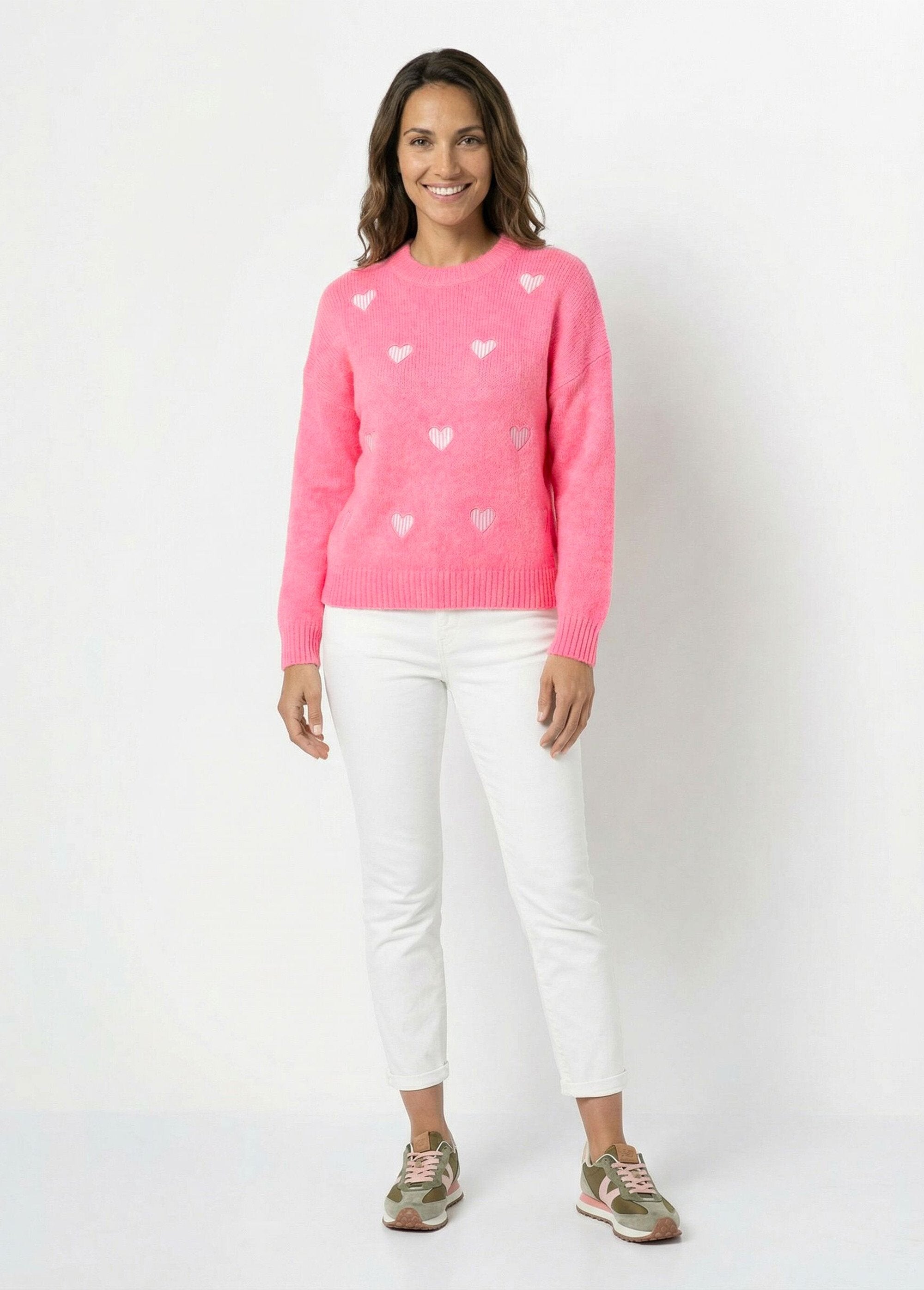 Pull_col_rond_coeurs_rayés_avec_laine_Rose_fluo_SF1_slim