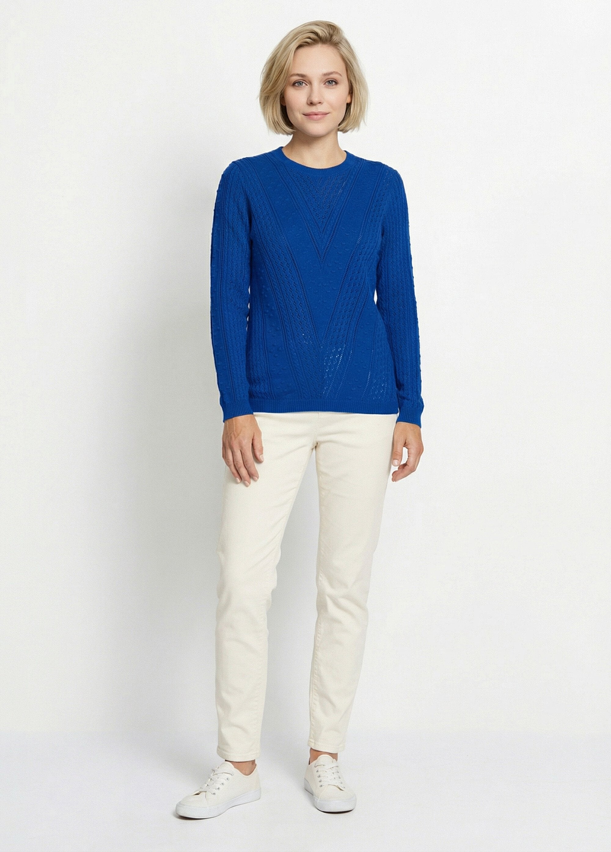 Pull_col_rond_maille_ajourée_et_boules_Bleu_SF1_slim