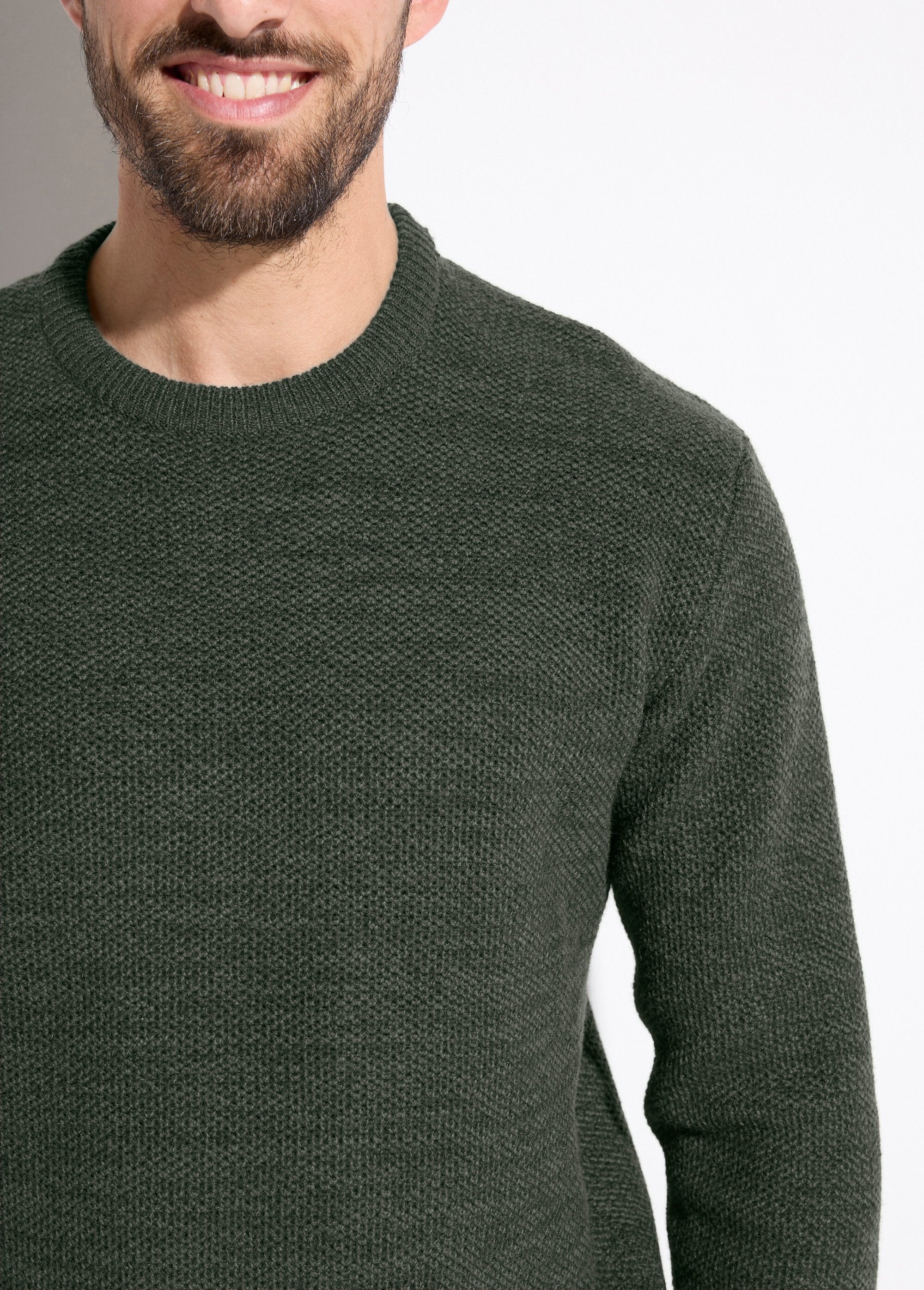 Pull_col_rond_maille_chinée_laine_manches_longues_Vert_DE1_slim