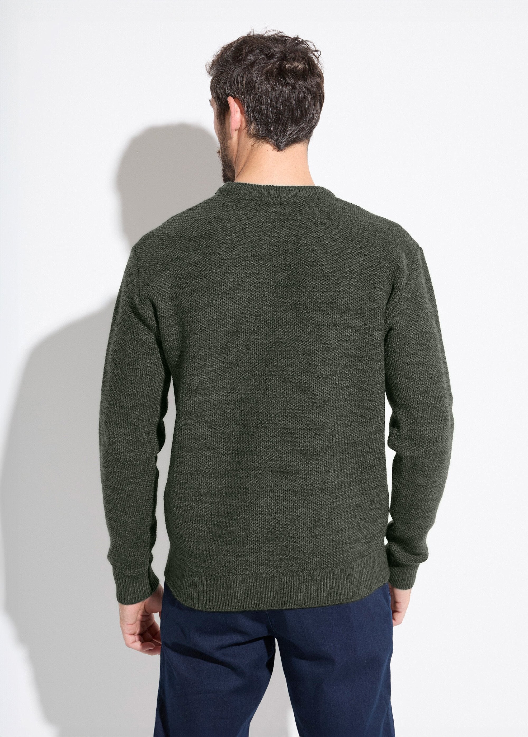 Pull_col_rond_maille_chinée_laine_manches_longues_Vert_DO1_slim