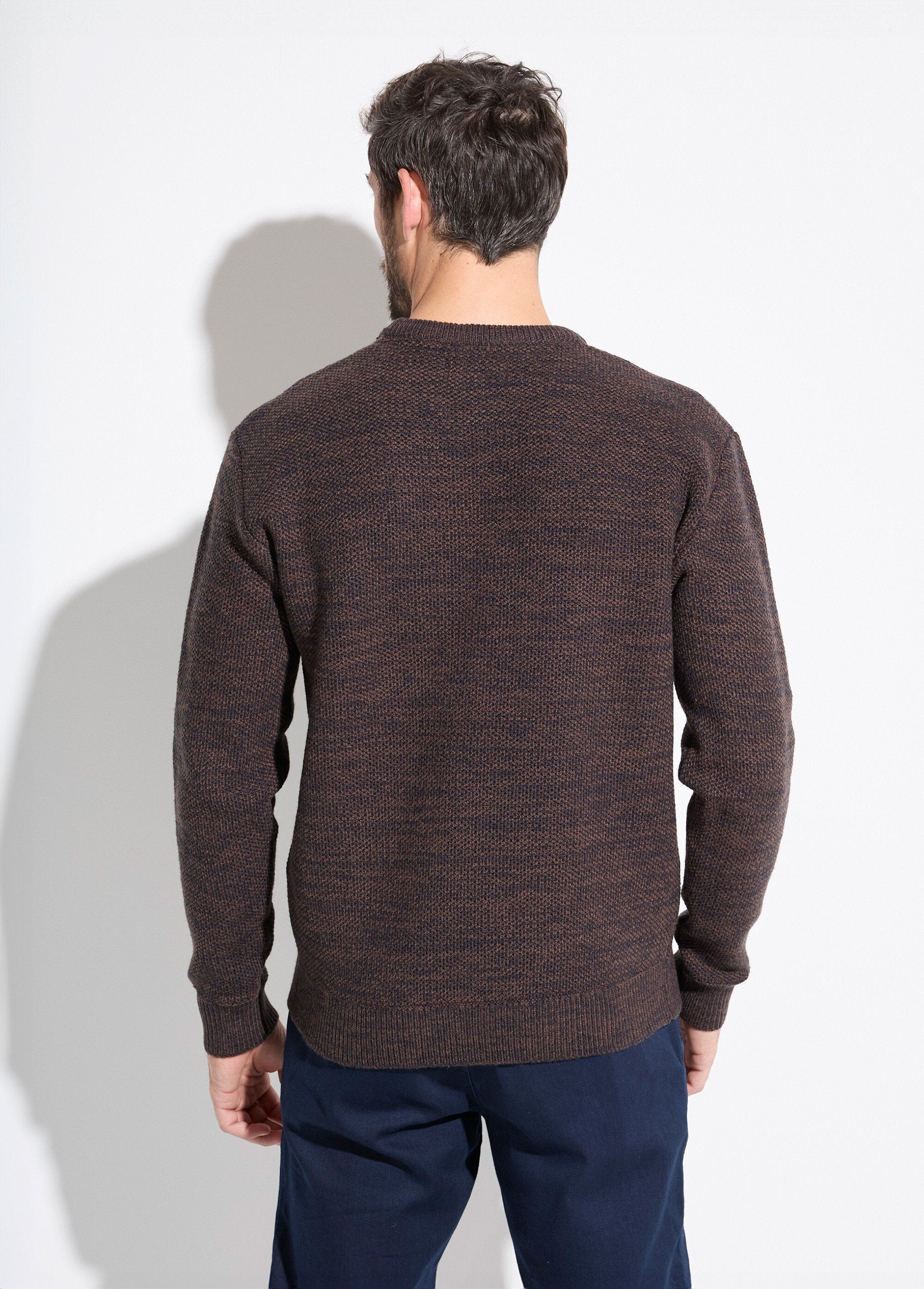 Pull_col_rond_maille_chinée_laine_manches_longues_Marron_DO1_slim