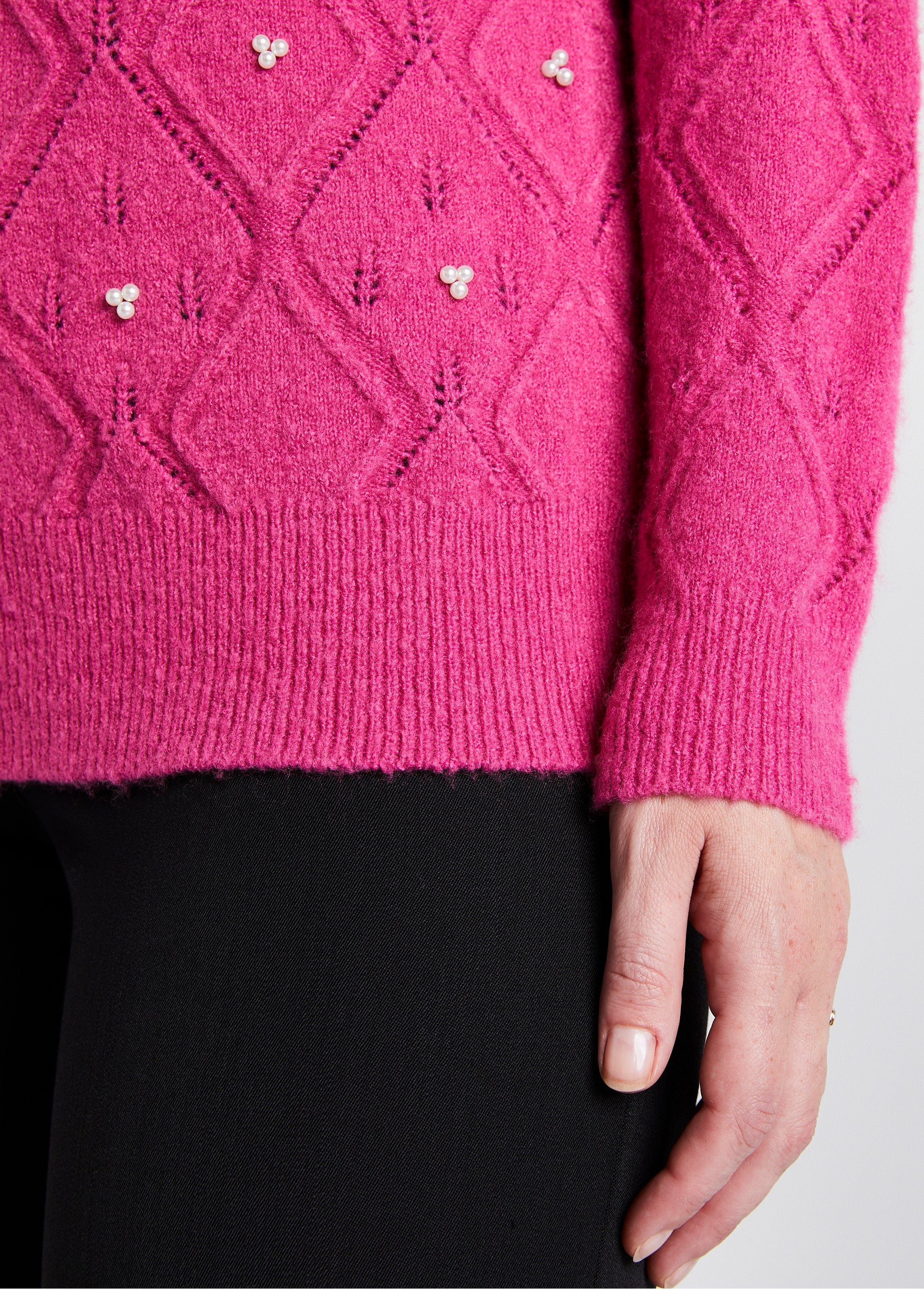 Pull_doux_ajouré_perlé_col_montant_Rose_DE2_slim