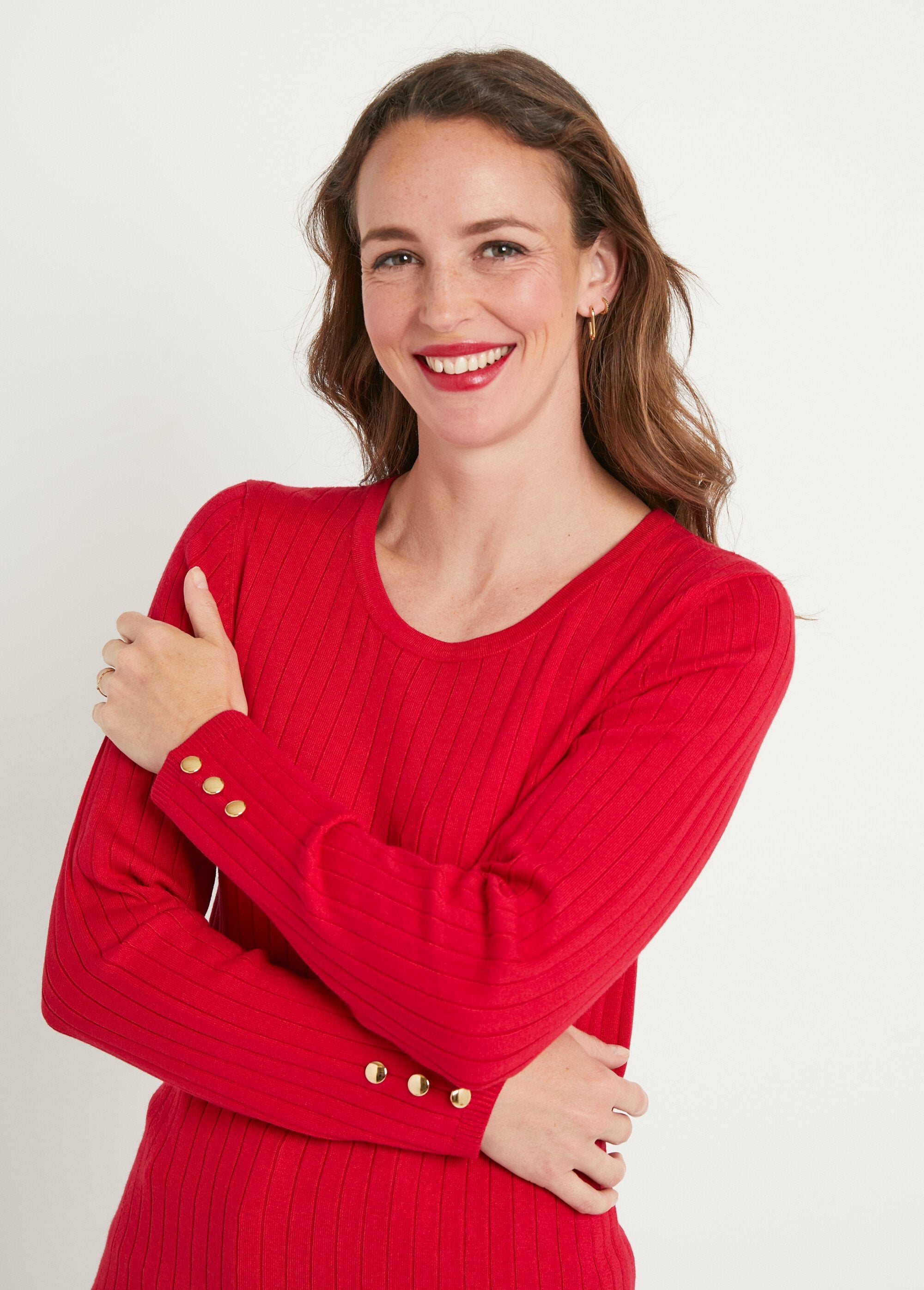 Pull_doux_côtelé_court_col_rond_côtes_plates_Rouge_DE1_slim