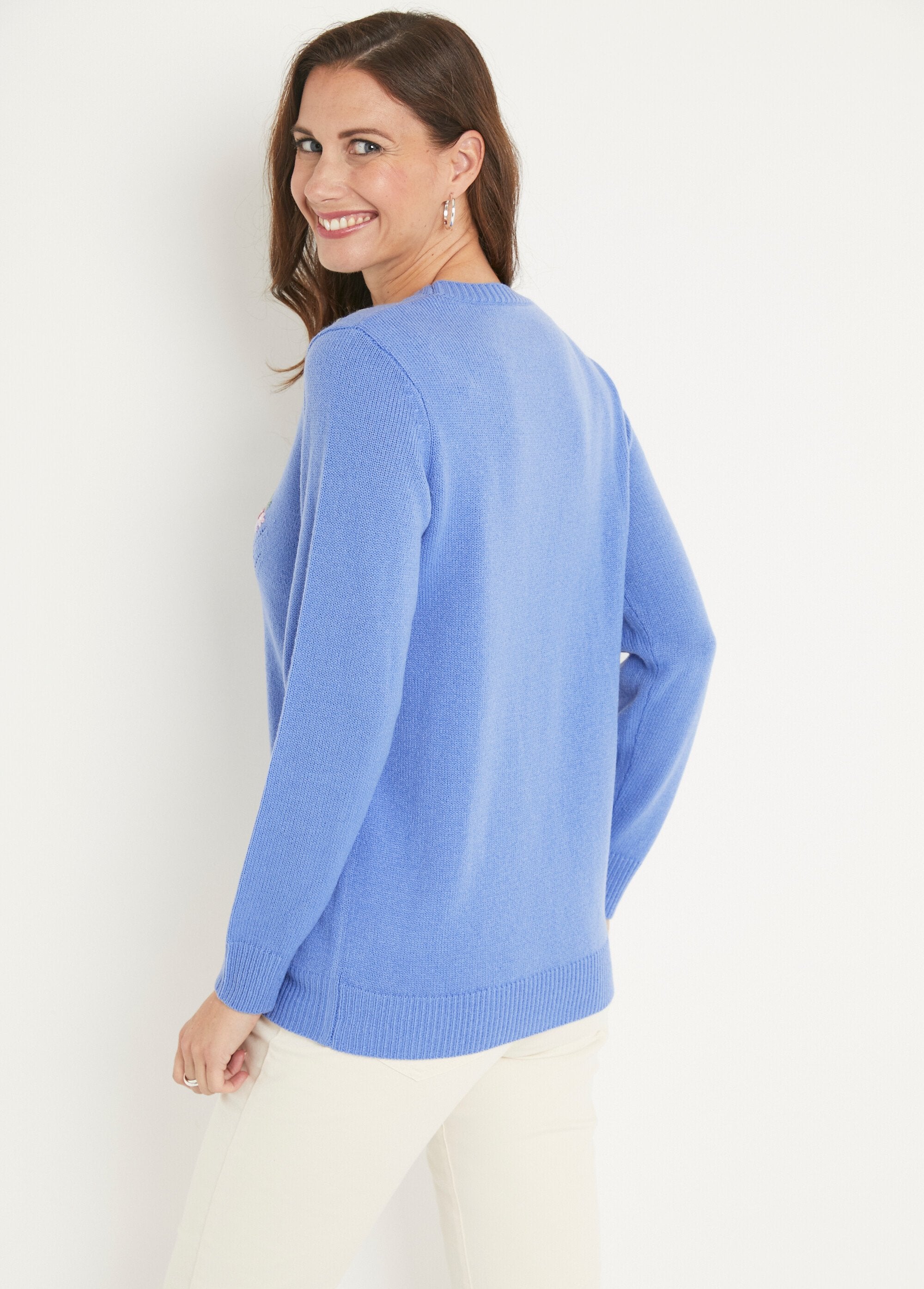 Pull_doux_uni_brodé_ajouré_col_rond_Bleu_DO1_slim