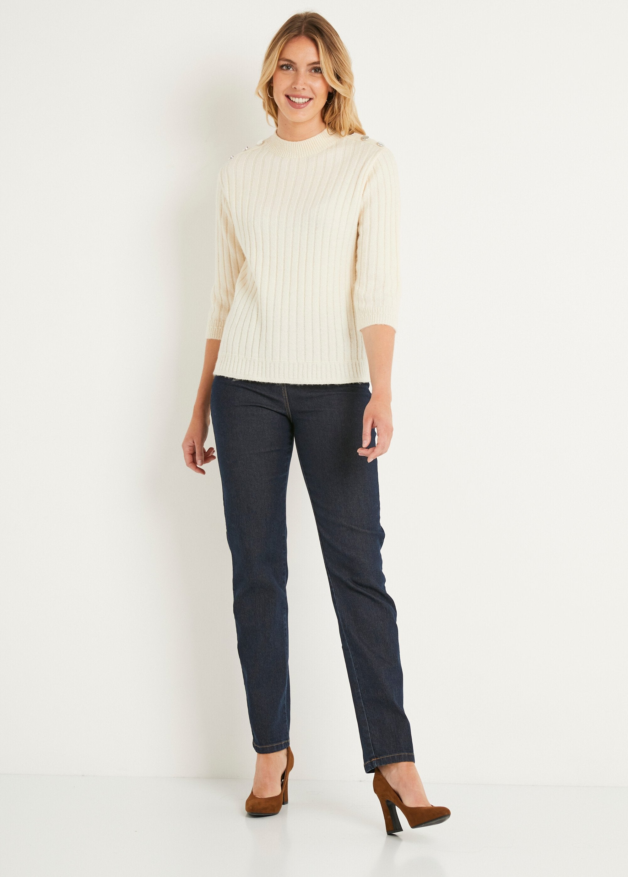 Pull_droit_maille_côtelée_col_montant_Ecru_SF1_slim