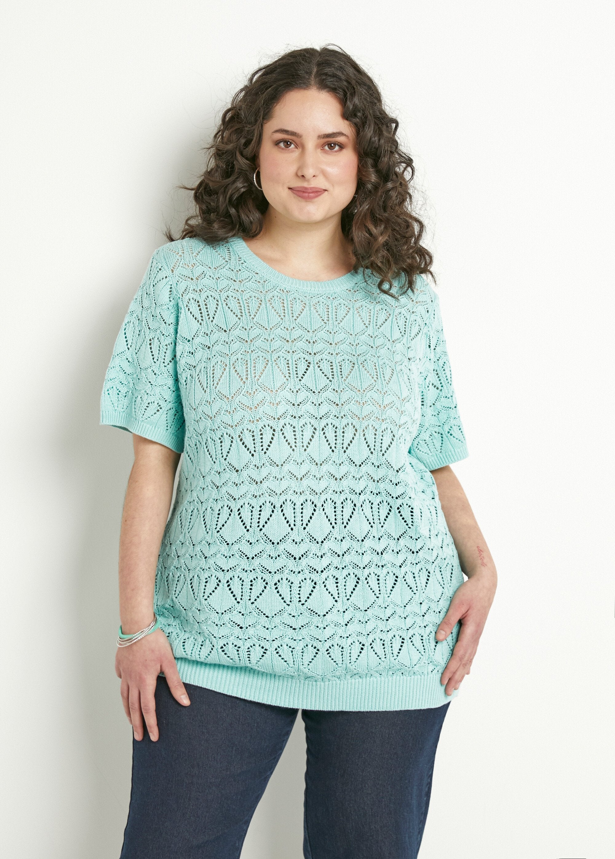 Pull_fin_ajouré_coton_manches_courtes_Vert_d_eau_FA1_curvy