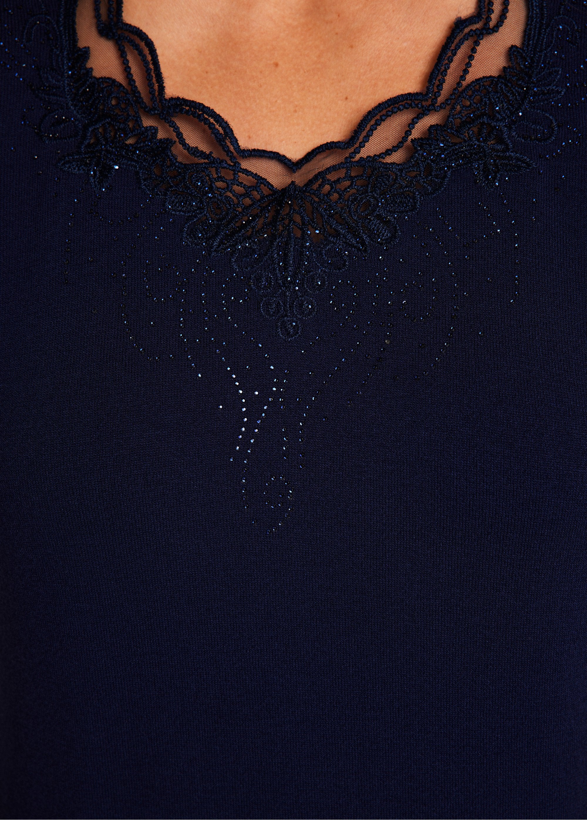 Pull_fin_brodé_manches_courtes_Marine_DE2_slim