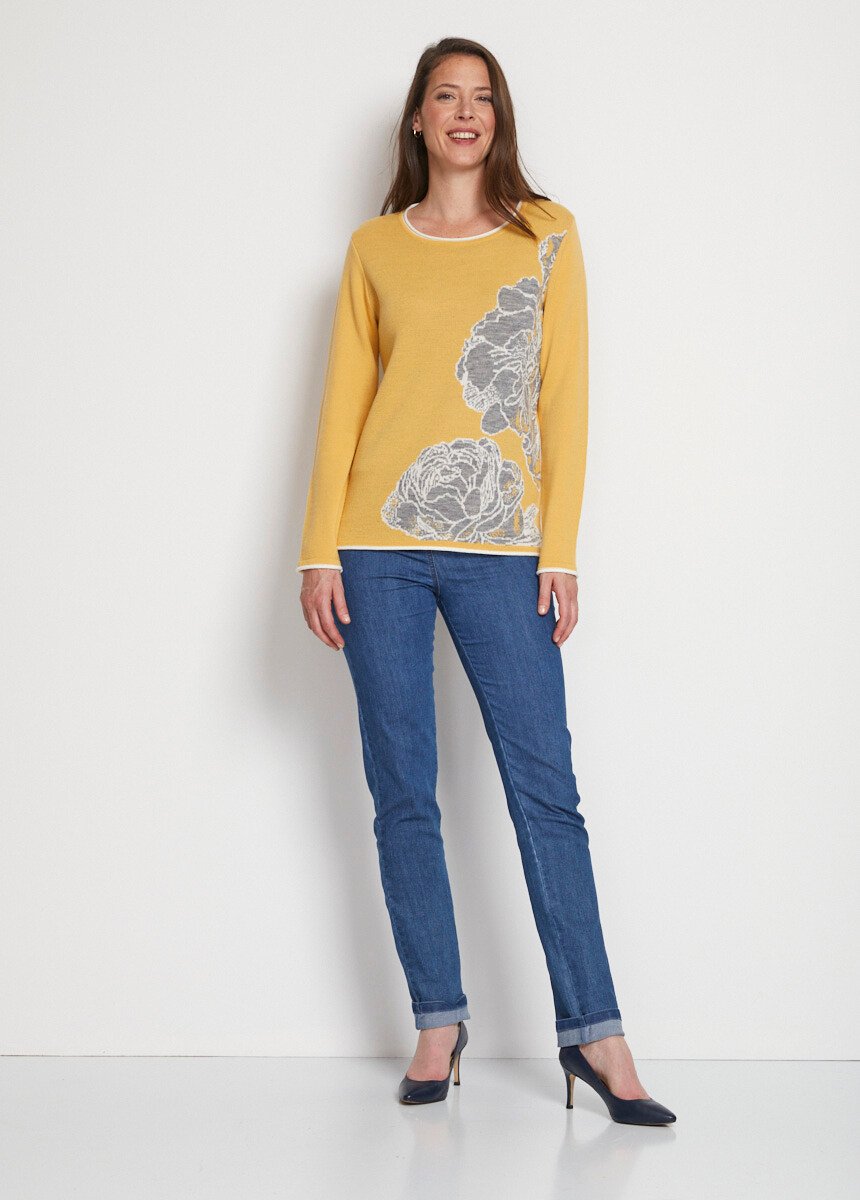 Pull_jacquard_floral_col_rond_avec_laine_Miel_et_gris_SF1_slim