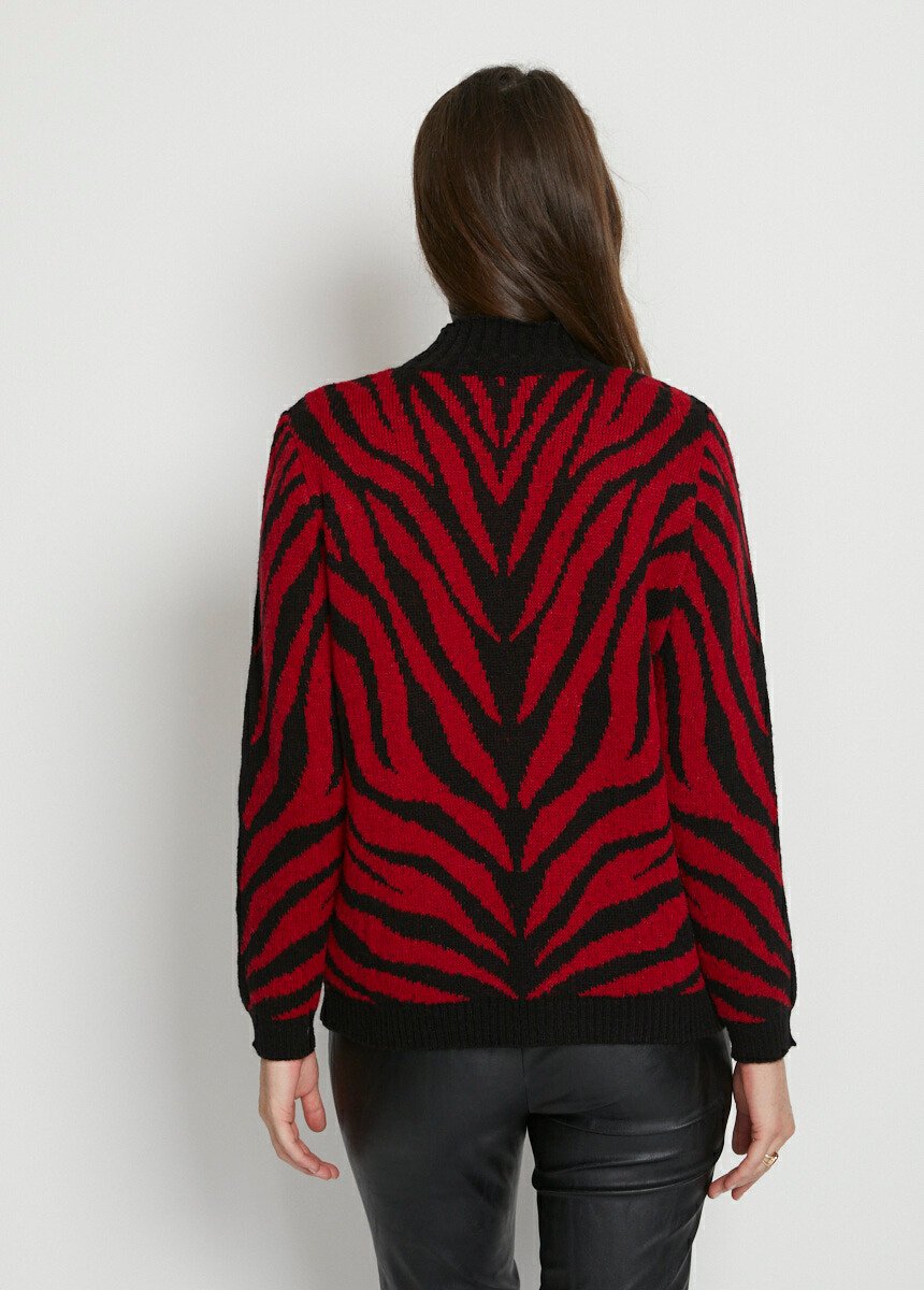 Pull_jacquard_zébré_col_montant_Rouge_et_noir_DO1_slim