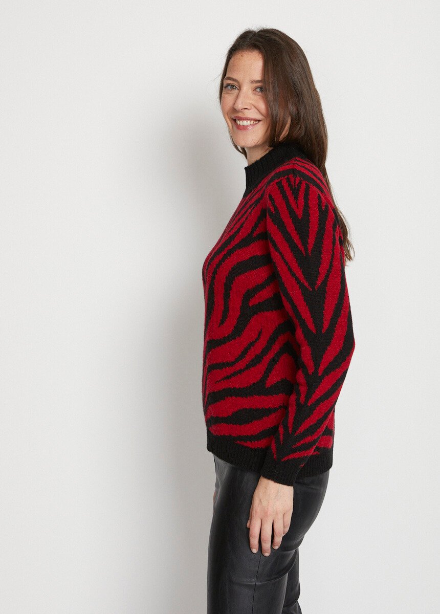 Pull_jacquard_zébré_col_montant_Rouge_et_noir_DR1_slim