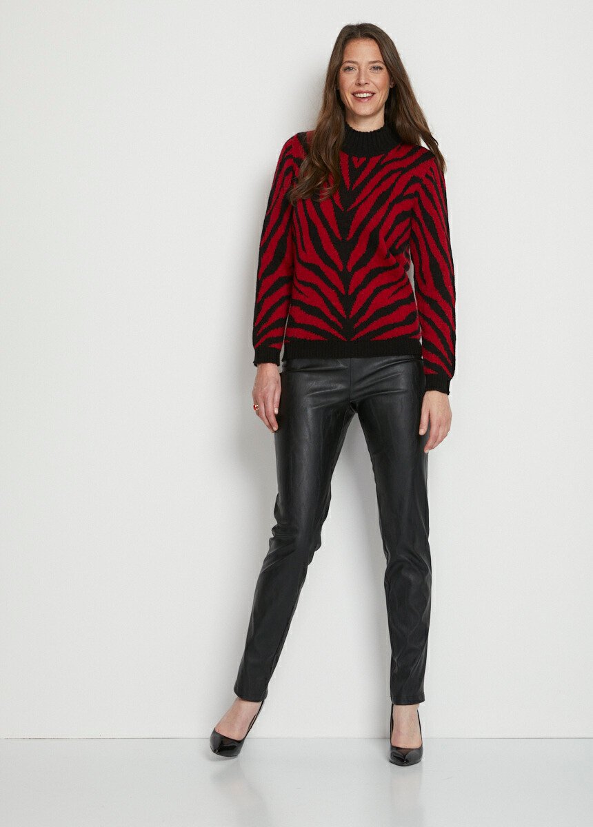 Pull_jacquard_zébré_col_montant_Rouge_et_noir_SF1_slim