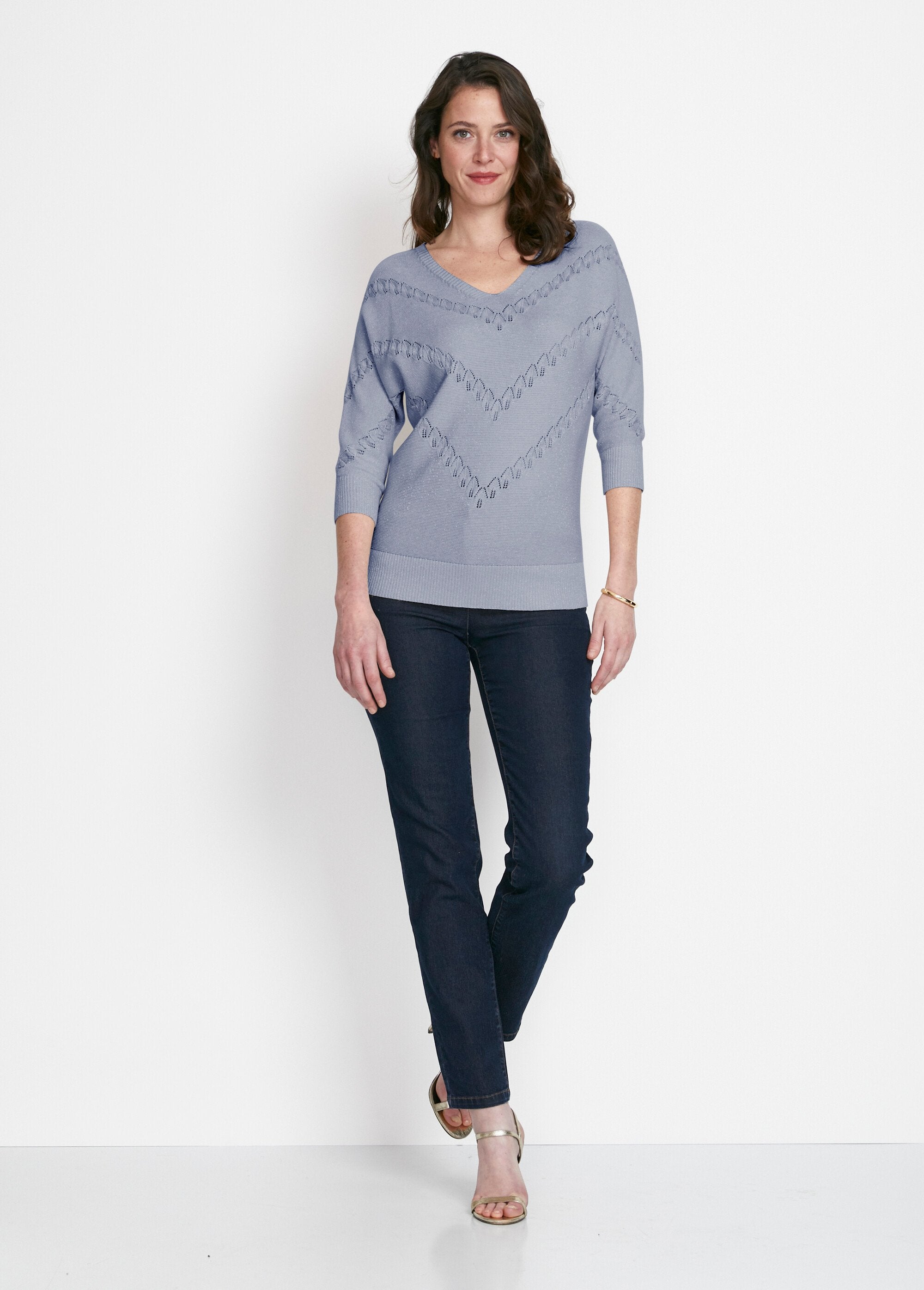Pull_maille_brillante_fantaisie_ajourée_Bleu_SF1_slim