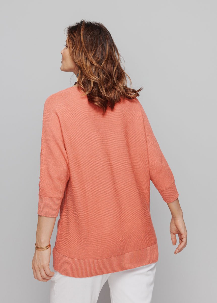 Pull_maille_brillante_fantaisie_ajourée_Corail_DO1_slim