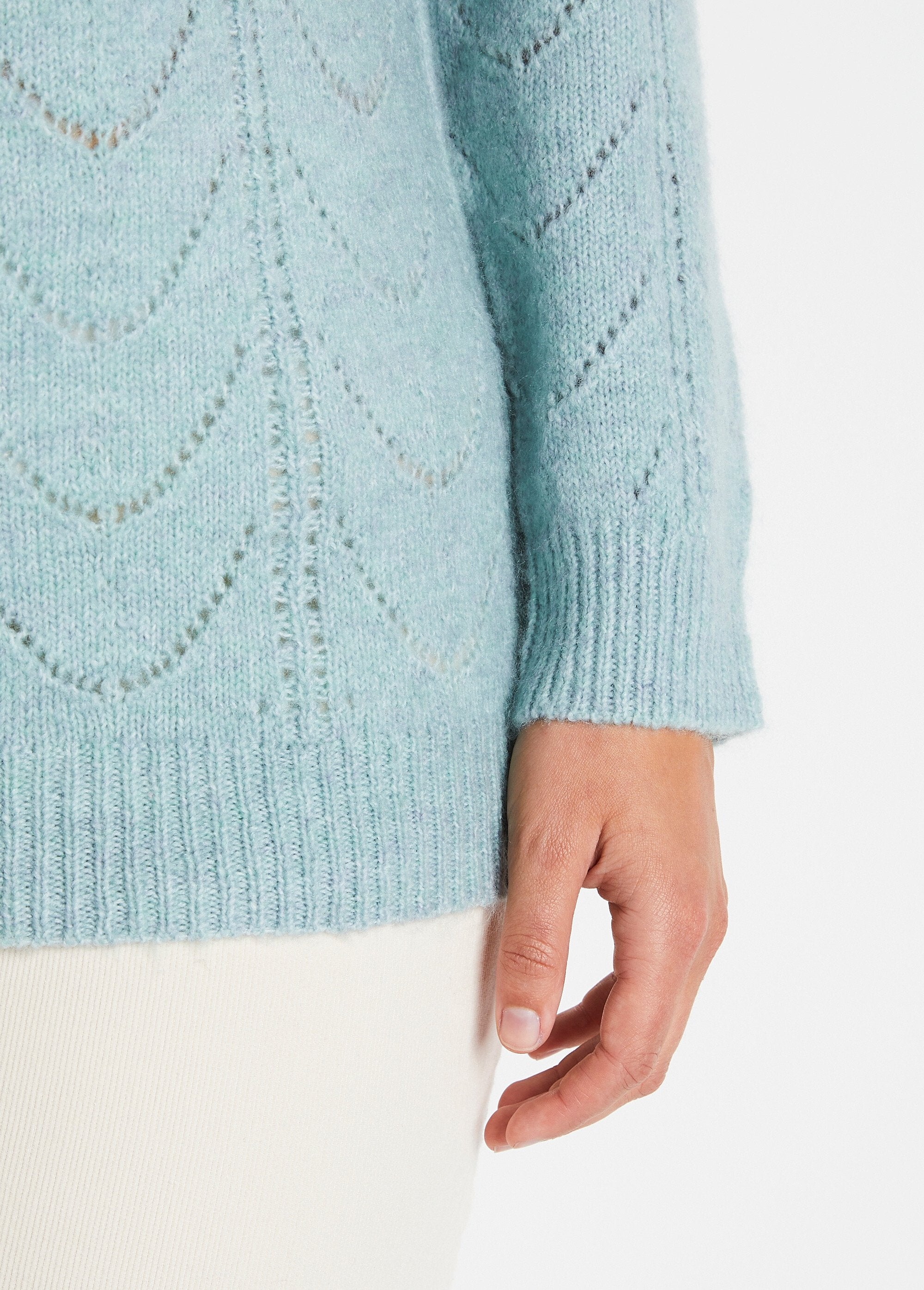 Pull_maille_chinée_ajourée_col_rond_Aqua_DE2_slim