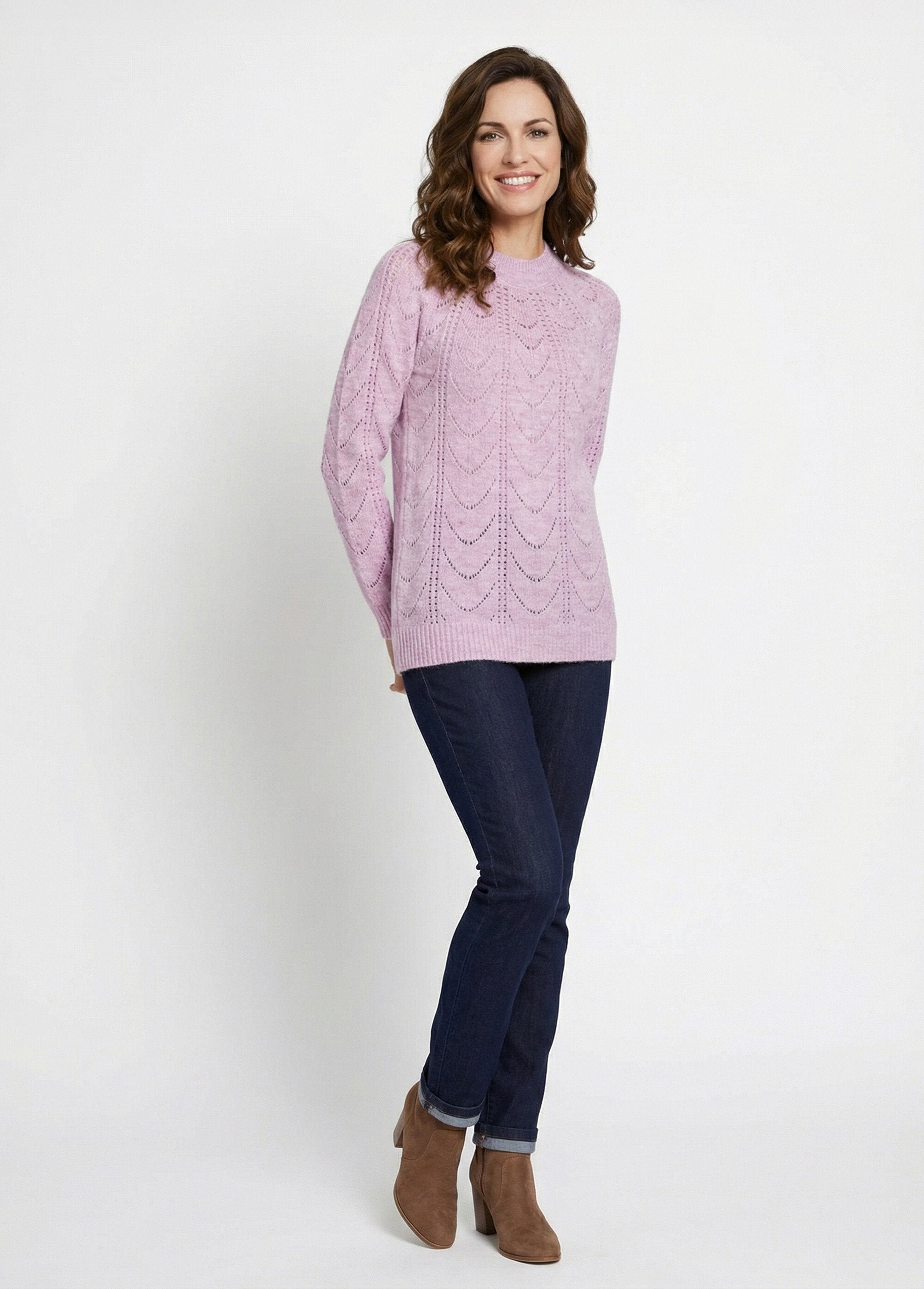 Pull_maille_chinée_ajourée_col_rond_Lilas_SF1_slim