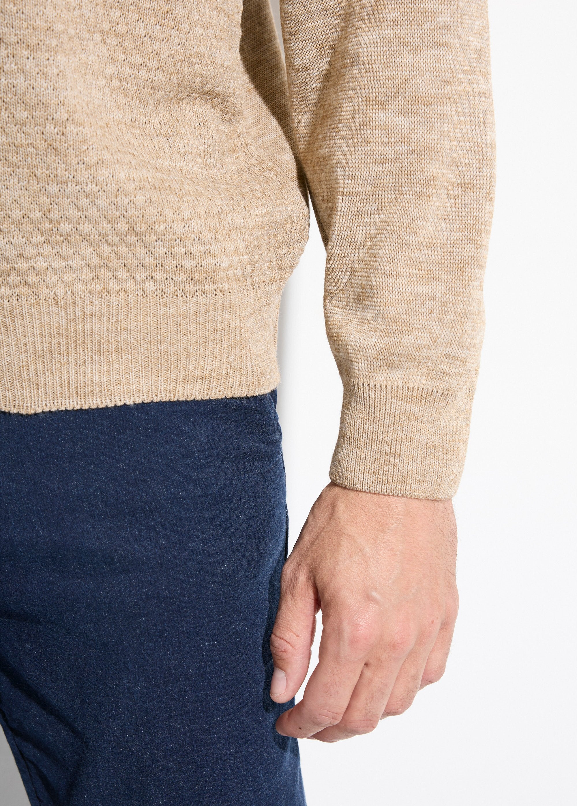Pull_maille_fantaisie_laine_col_V_manches_longues_Beige_DE2_slim