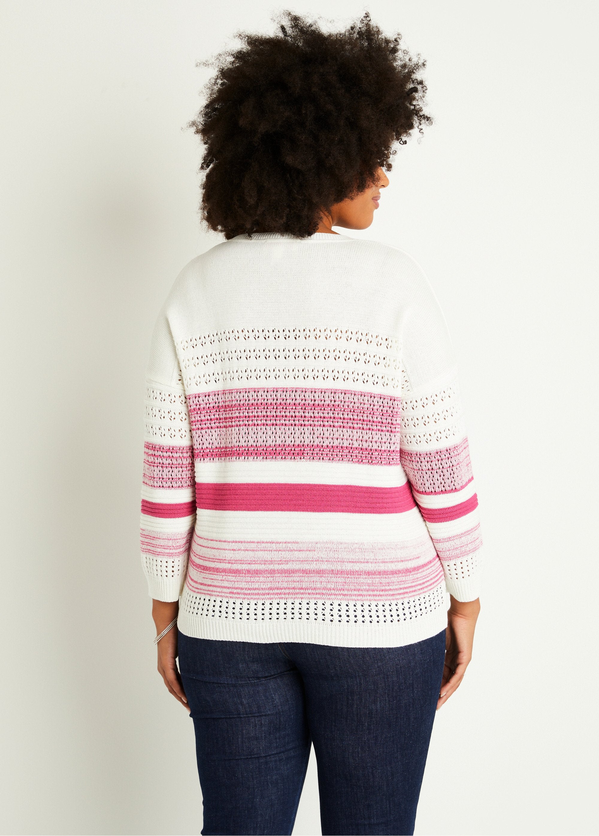 Pull_manches_3/4_ajouré_mélange_coton_Fuchsia_DO1_curvy