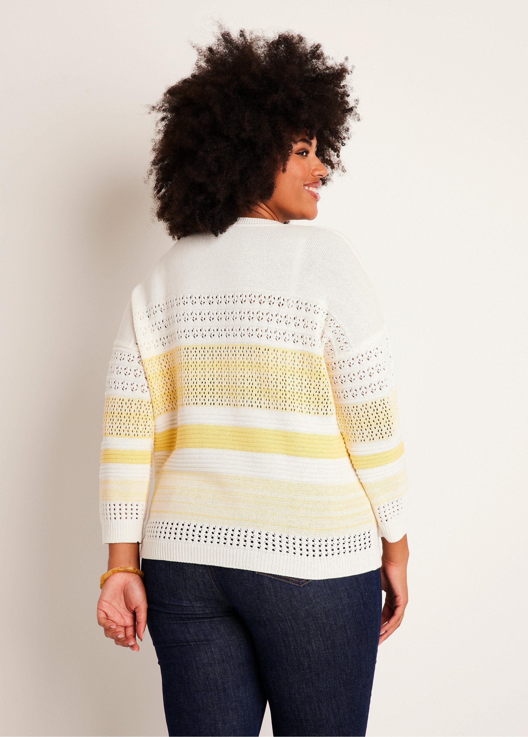 Pull_manches_3/4_ajouré_mélange_coton_Vanille_DO1_curvy