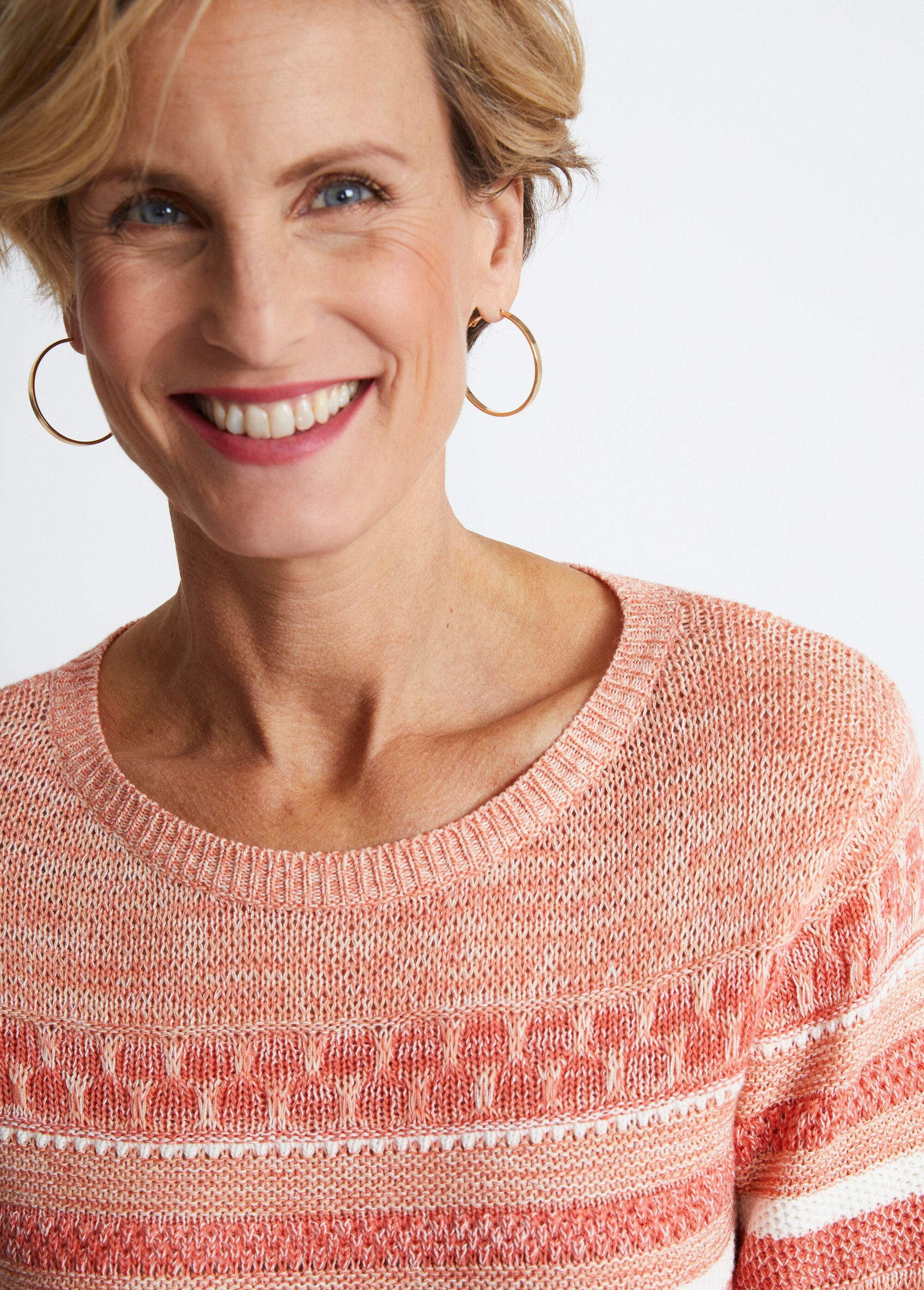 Pull_manches_3/4_effet_rayé_Abricot_DE1_slim