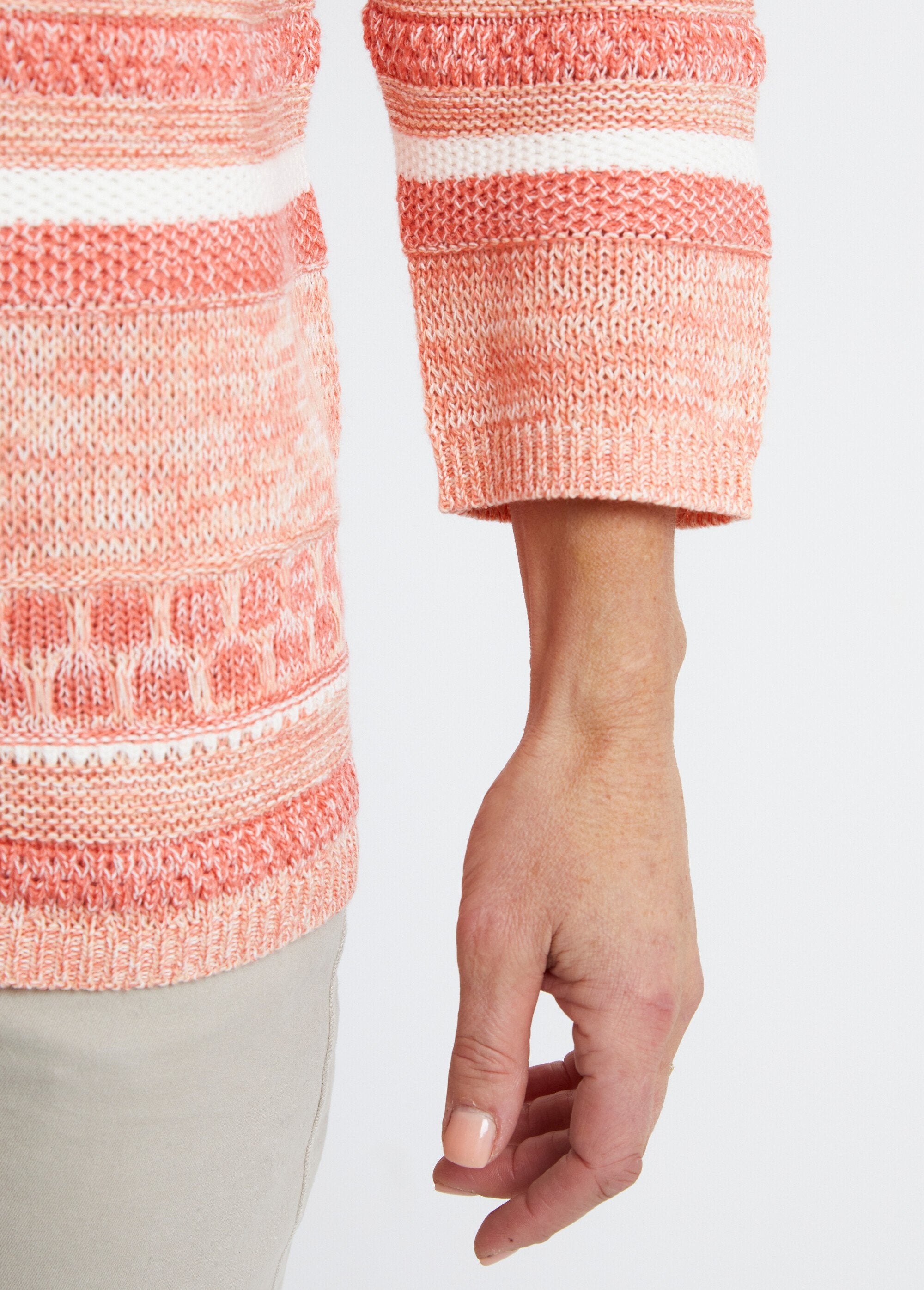 Pull_manches_3/4_effet_rayé_Abricot_DE2_slim