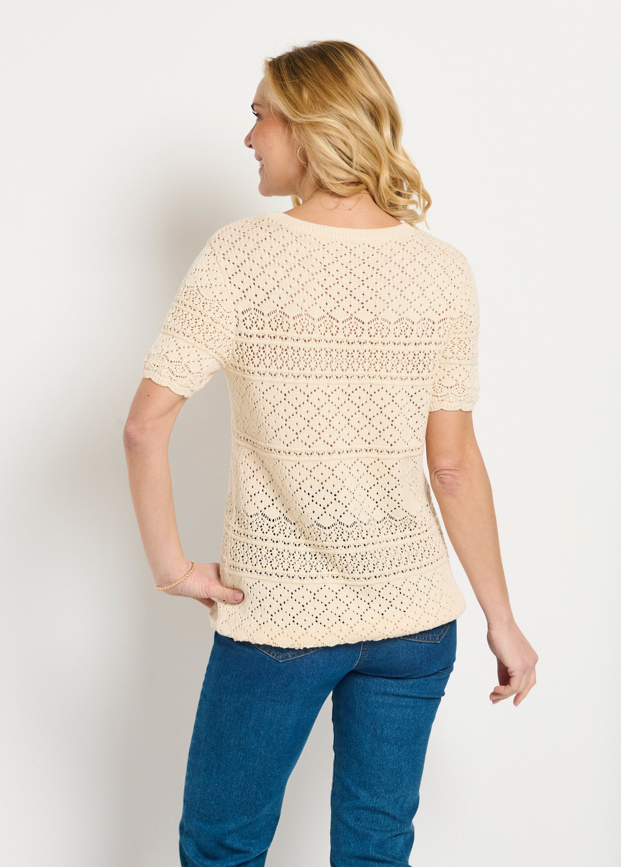 Pull_manches_courtes_blousant_ajouré_col_rond_Ficelle_DO1_slim