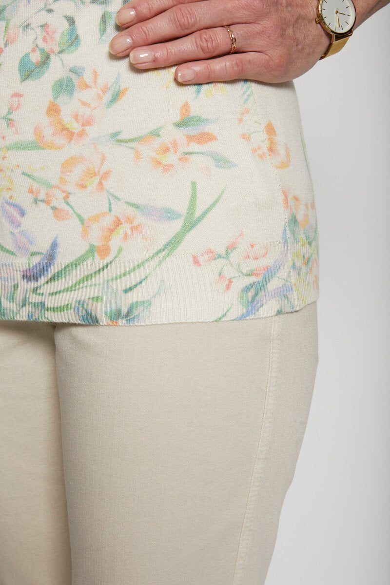 Pull_manches_courtes_imprimé_floral_Beige_et_vert_DE2_slim