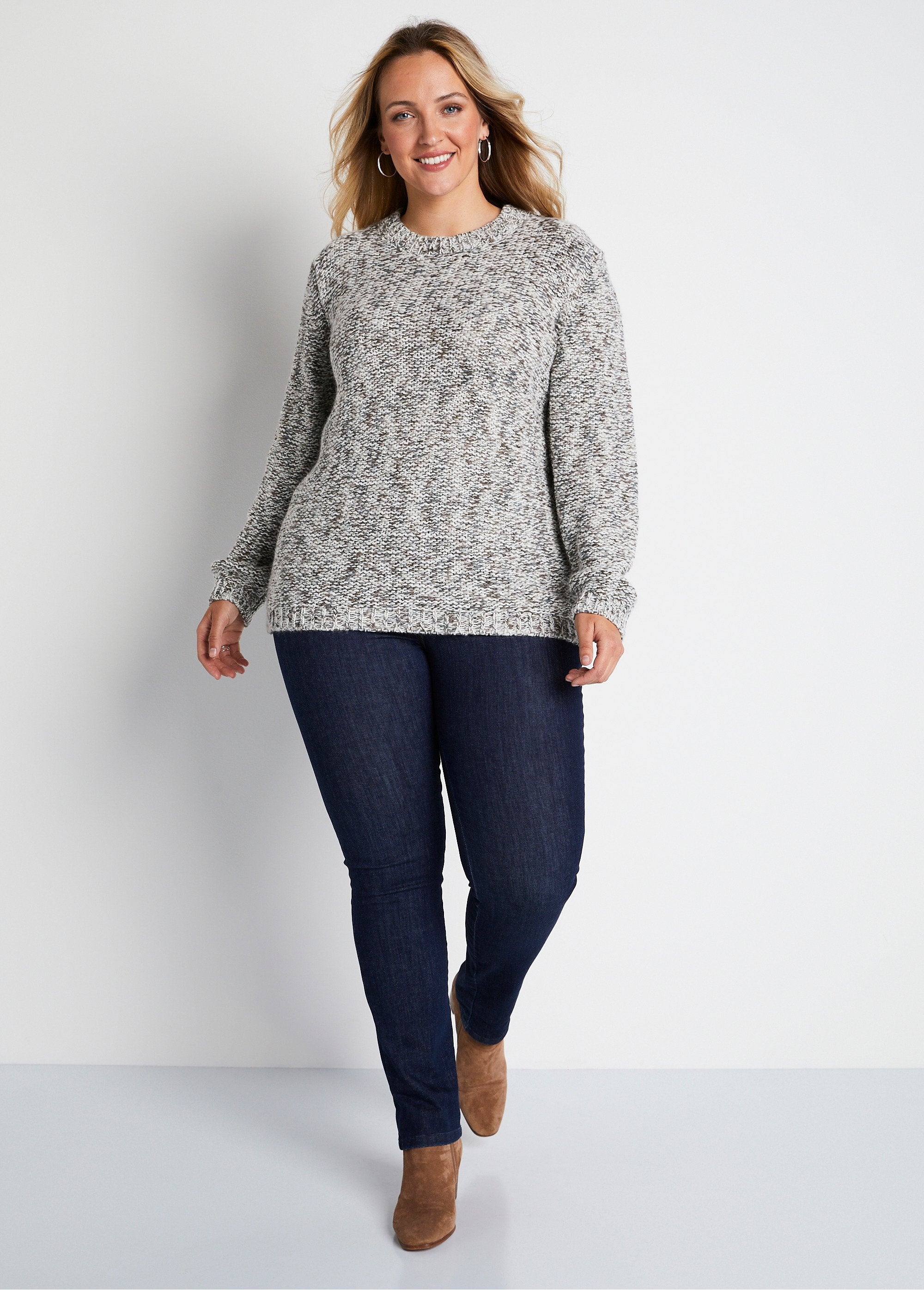 Pull_mouliné_col_rond_avec_laine_et_alpaga_Ecru_et_beige_SF1_curvy