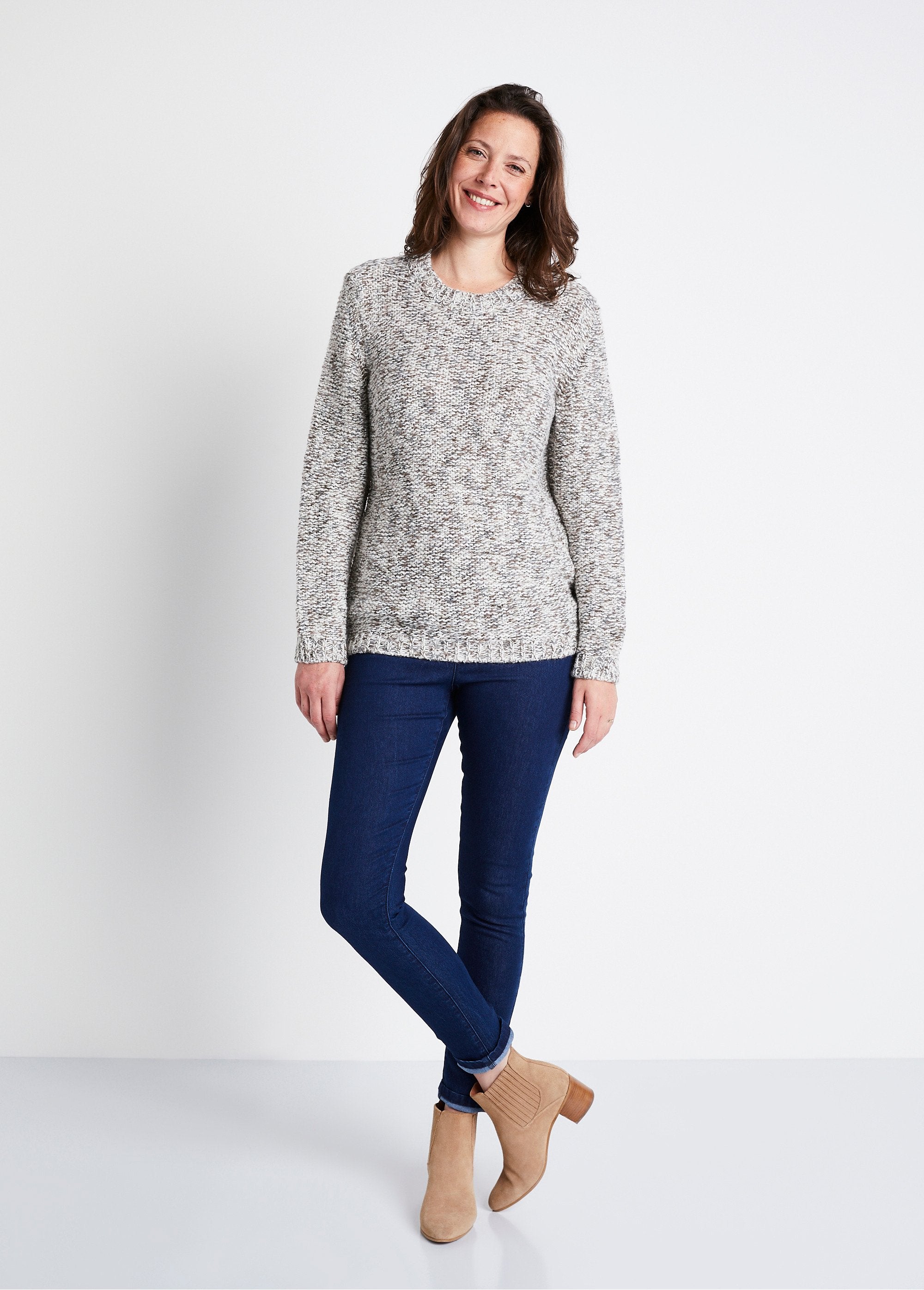 Pull_mouliné_col_rond_avec_laine_et_alpaga_Ecru_et_beige_SF1_slim