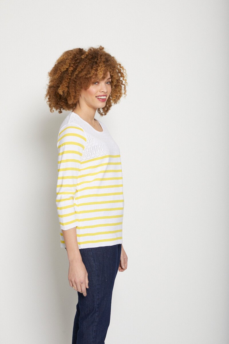 Pull_rayé_avec_maille_ajourée_col_rond_Raye_jaune_DR1_slim