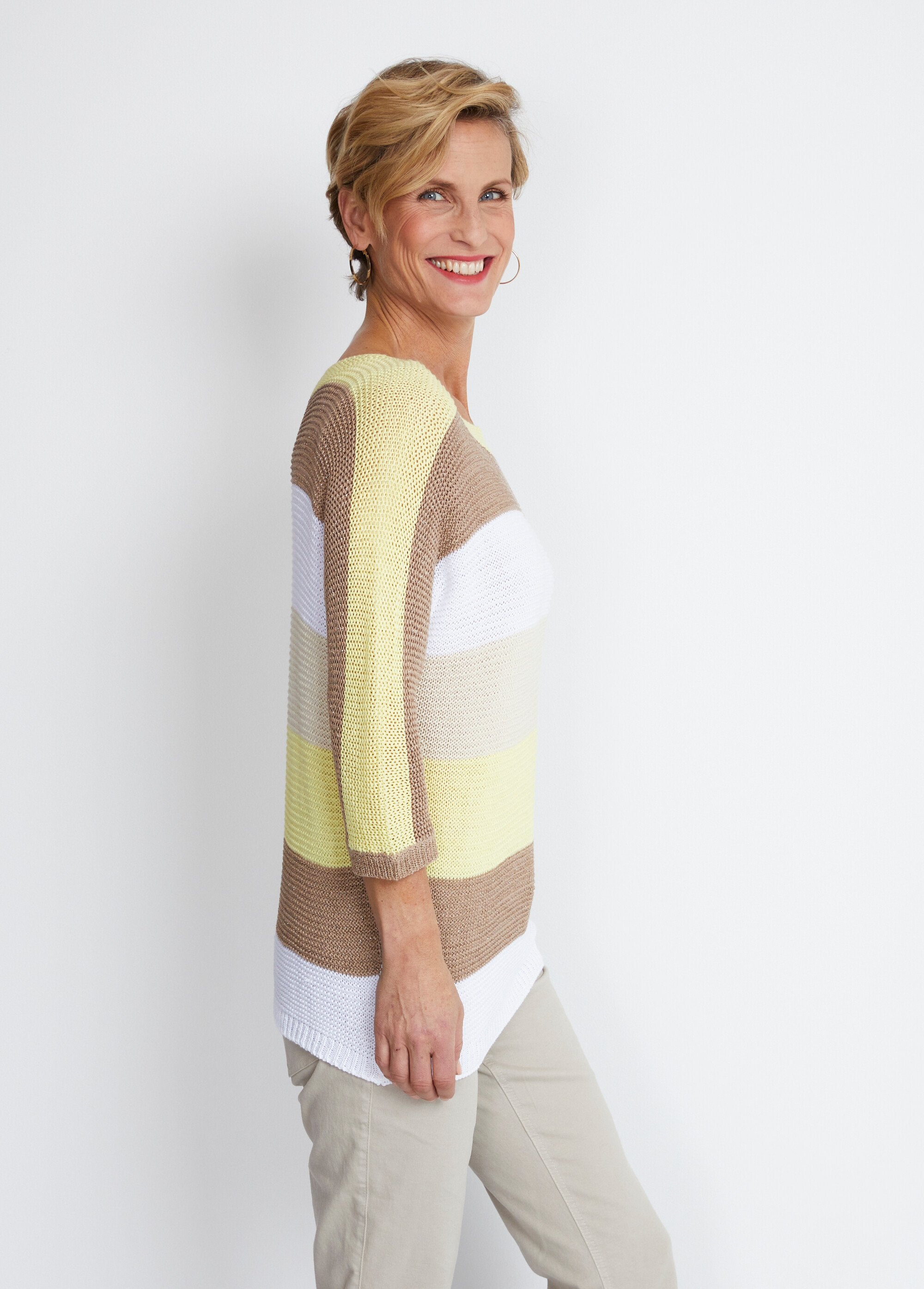 Striped_3/4_sleeve_garter_stitch_sweater_Yellow_and_gold_DR1_slim