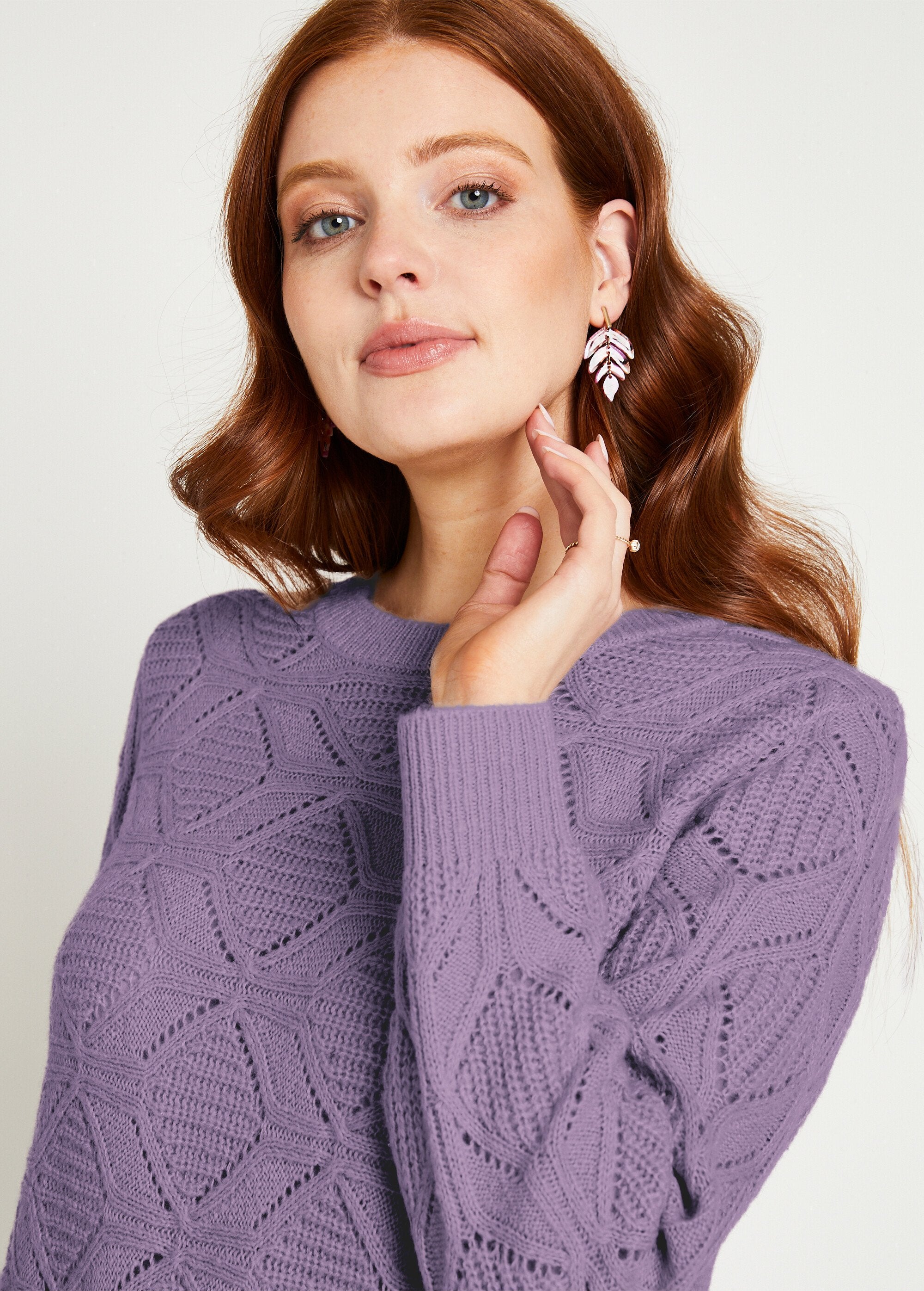 Pull_tunique_mi_long_uni_col_rond_maille_ajourée_Parme_DE1_slim