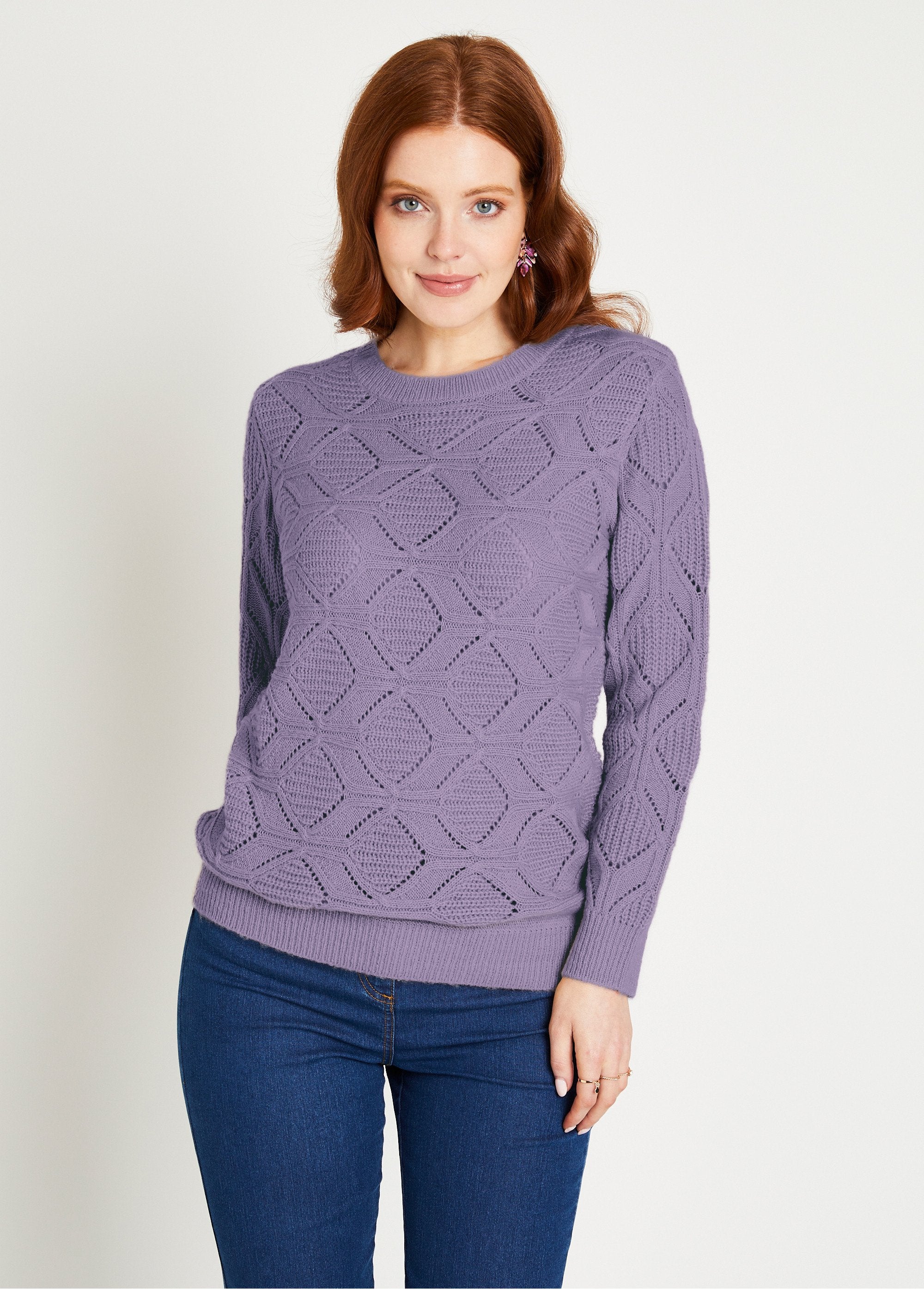 Pull_tunique_mi_long_uni_col_rond_maille_ajourée_Parme_FA1_slim