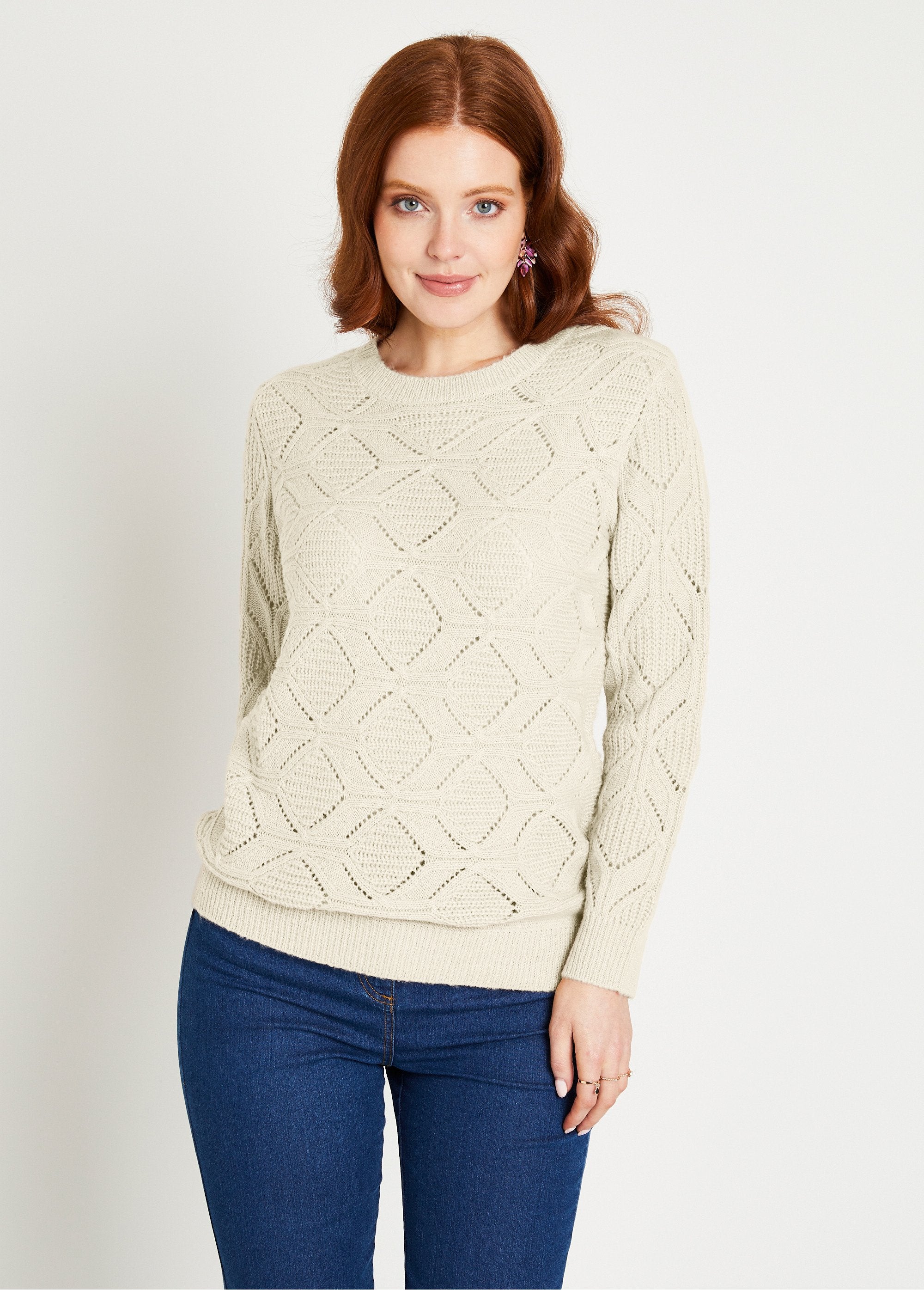 Pull_tunique_mi_long_uni_col_rond_maille_ajourée_Ecru_FA1_slim
