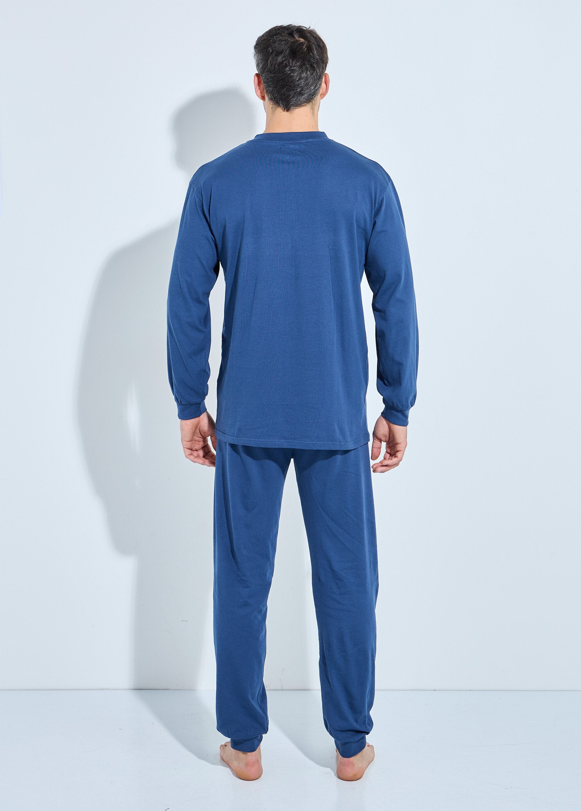 Pyjama_col_tunisien_jersey_coton_bas_resserrés_Bleu_DO1_slim