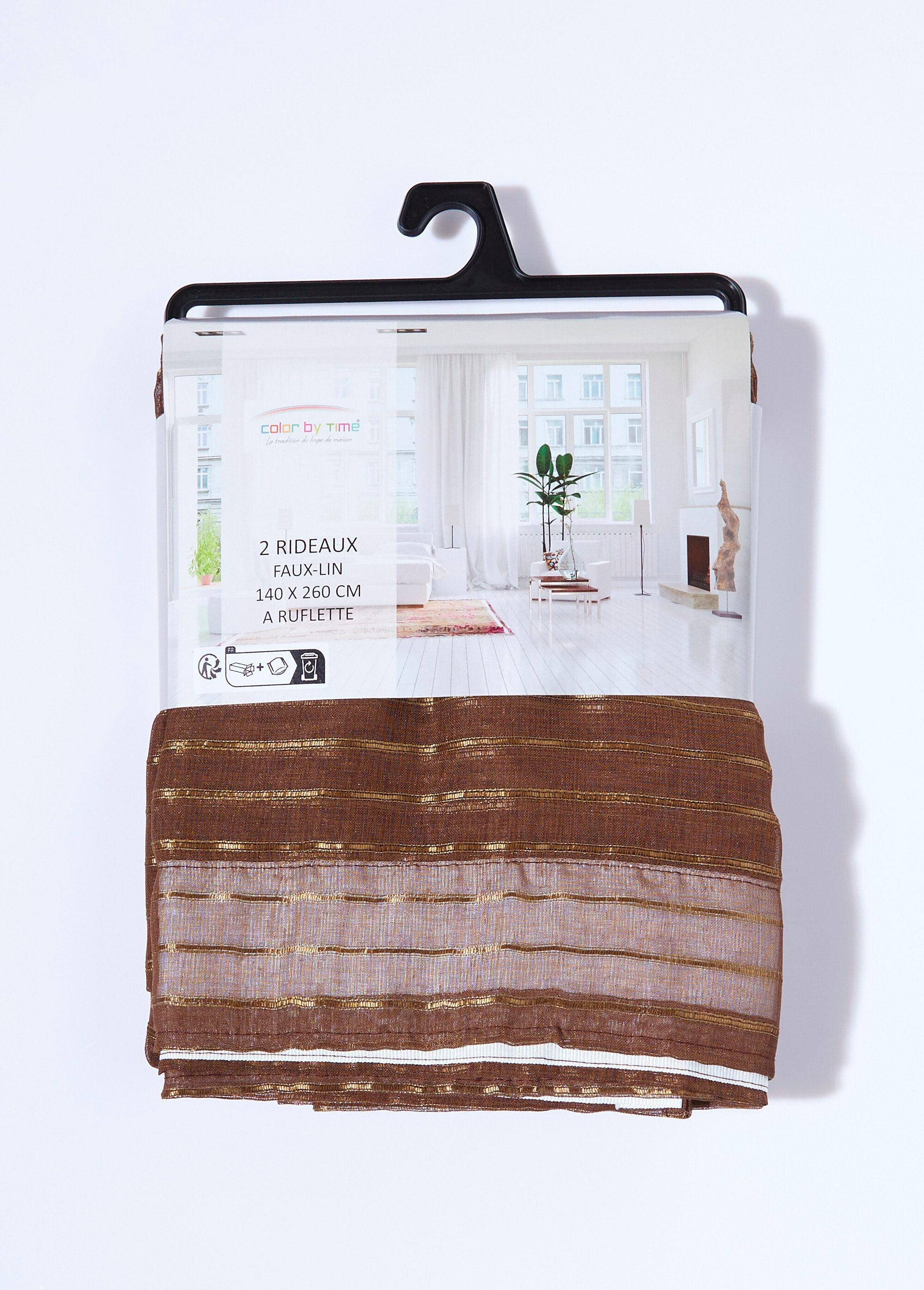 1-panel_curtain_with_gathered_heading_tape,_horizon_Brown_stripe_DE2_slim