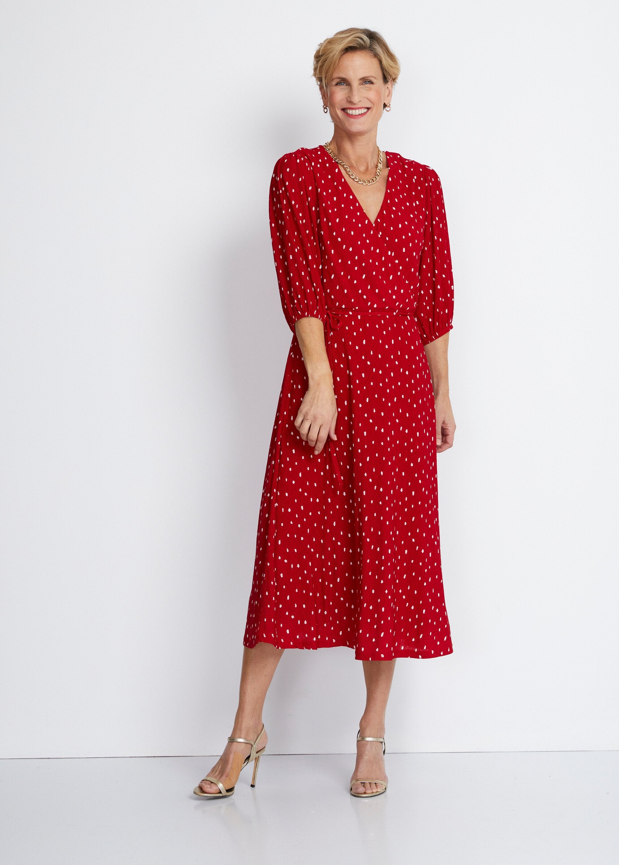 Robe mi longue cache-coeur pois Rouge et blanc Afibel